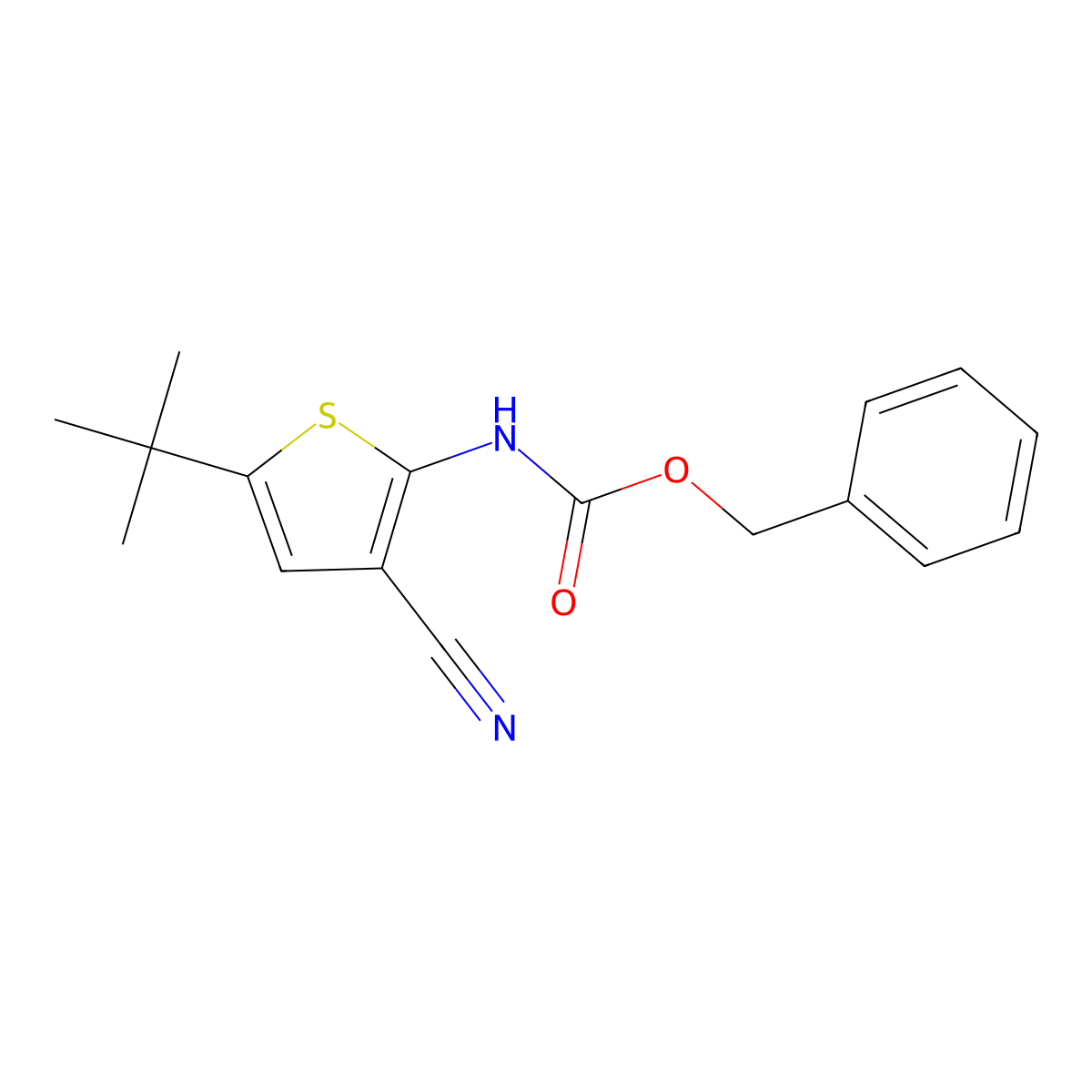 benzyl N-(5-tert-butyl-3-cyanothiophen-2-yl)carbamate molecular structure, CAS 2680890-90-6