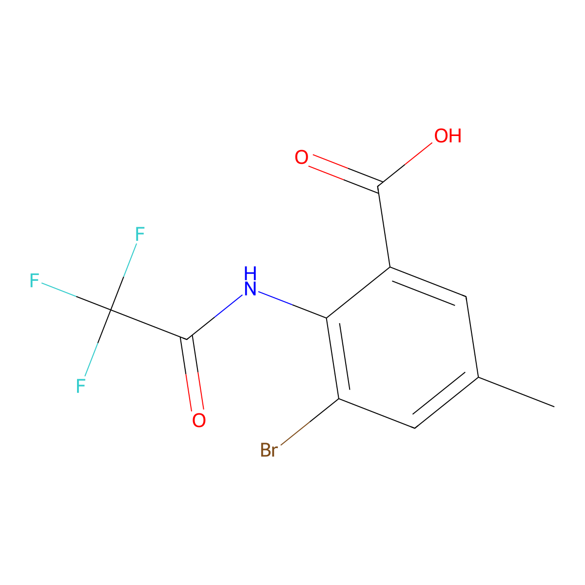 3-Bromo-5-methyl-2-(2,2,2-trifluoroacetamido)benzoic acid molecular structure, CAS 2680890-94-0