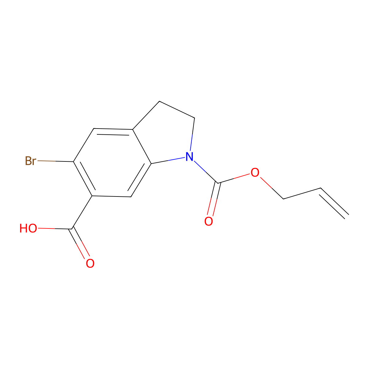 5-bromo-1-[(prop-2-en-1-yloxy)carbonyl]-2,3-dihydro-1H-indole-6-carboxylic acid molecular structure, CAS 2680891-00-1