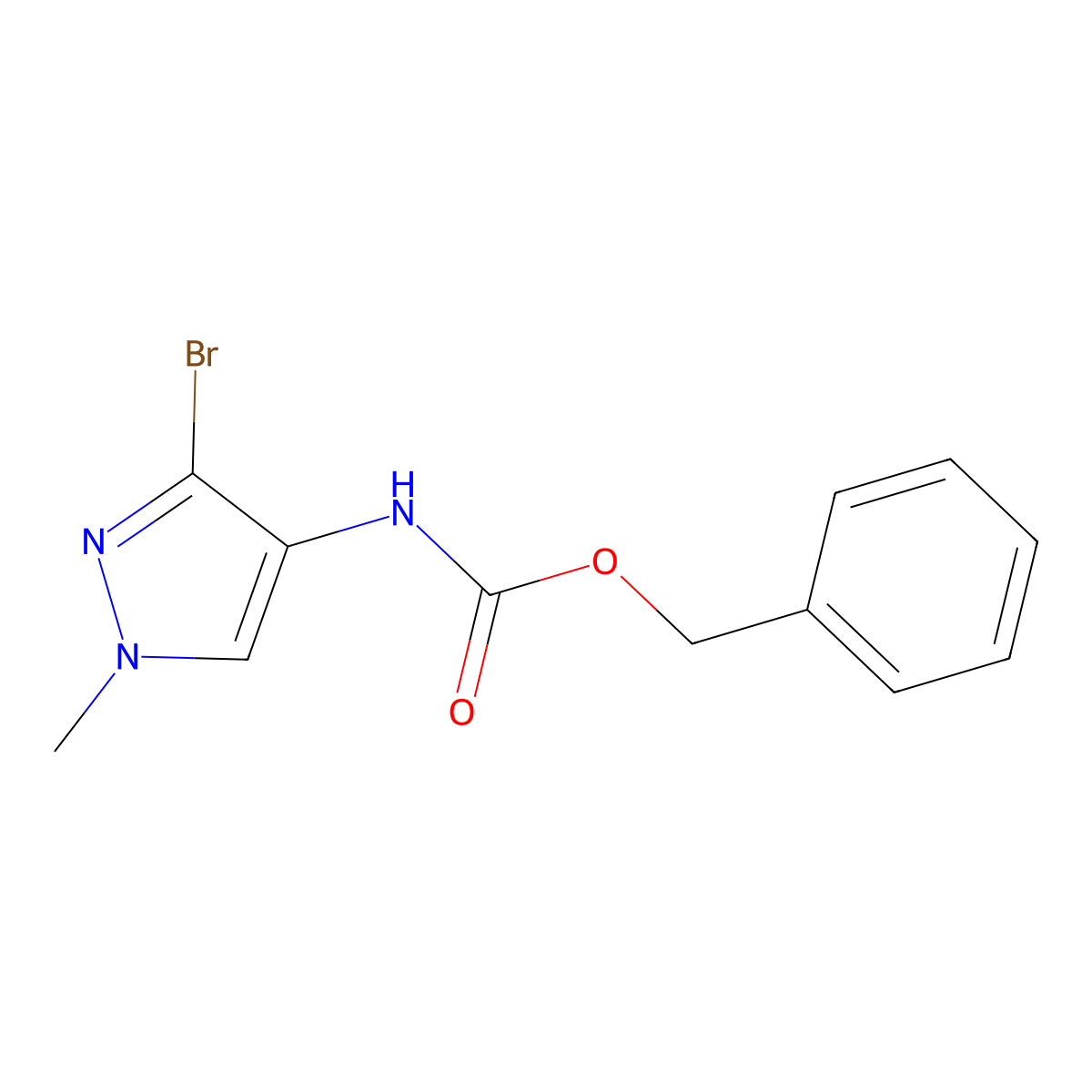 benzyl N-(3-bromo-1-methyl-1H-pyrazol-4-yl)carbamate molecular structure, CAS 2680891-23-8