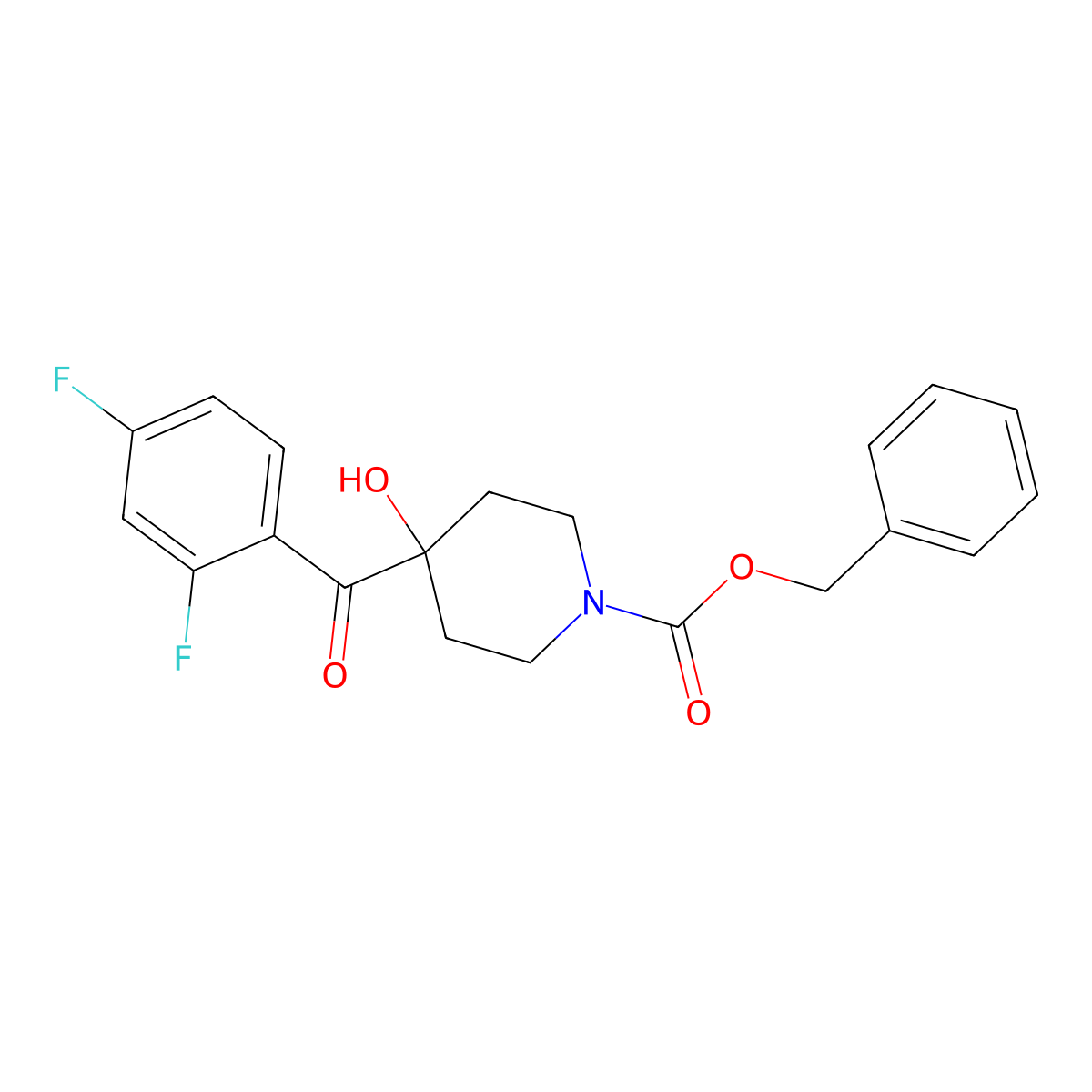 Benzyl 4-(2,4-difluorobenzoyl)-4-hydroxypiperidine-1-carboxylate molecular structure, CAS 2680891-28-3