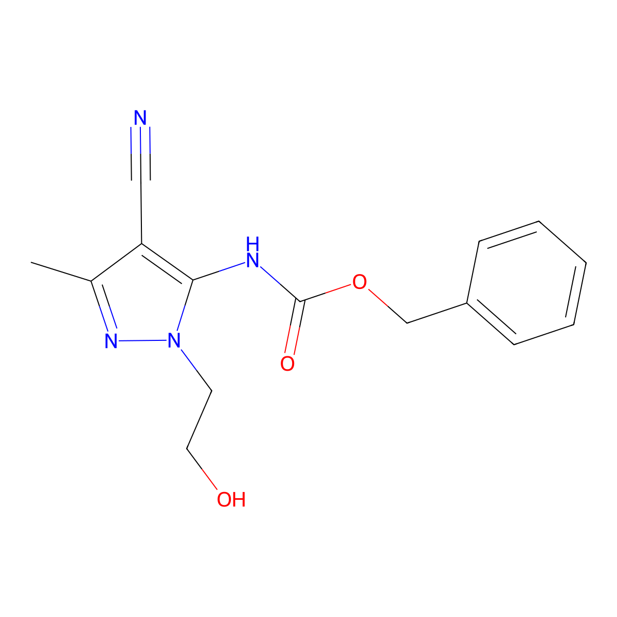 benzyl N-[4-cyano-1-(2-hydroxyethyl)-3-methyl-1H-pyrazol-5-yl]carbamate molecular structure, CAS 2680891-29-4