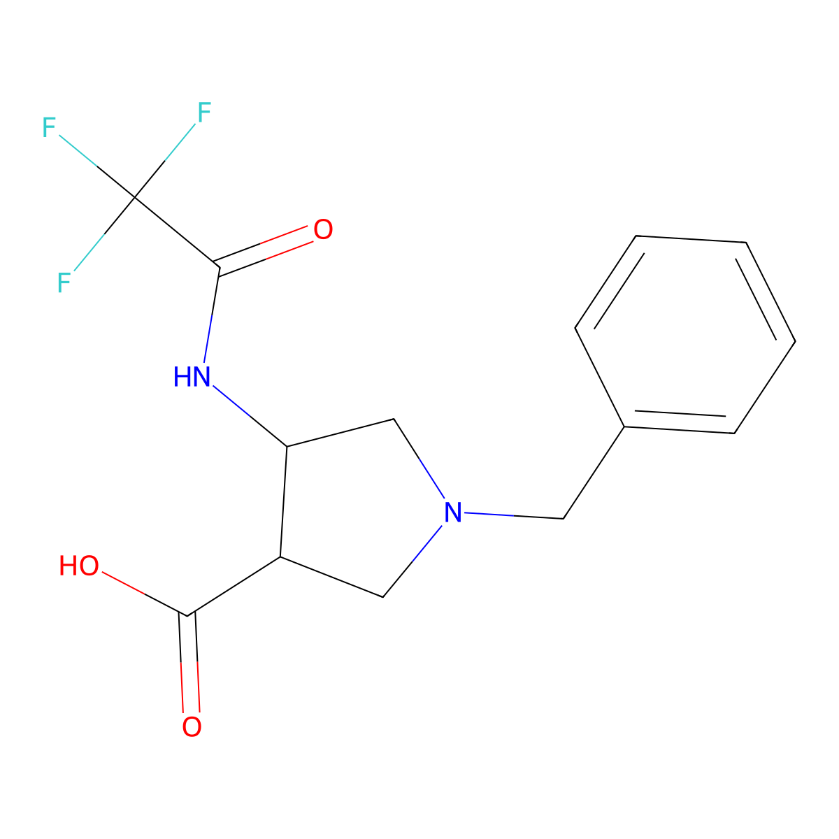 1-Benzyl-4-(2,2,2-trifluoroacetamido)pyrrolidine-3-carboxylic acid molecular structure, CAS 2680891-30-7