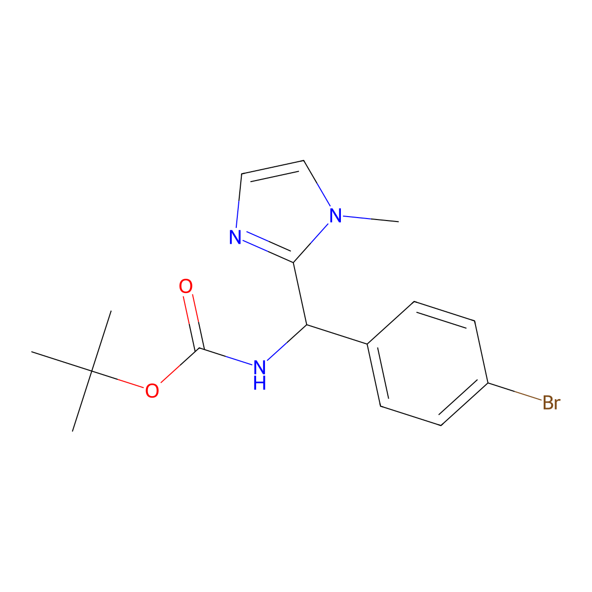 tert-butyl N-[(4-bromophenyl)(1-methyl-1H-imidazol-2-yl)methyl]carbamate molecular structure, CAS 2680891-38-5