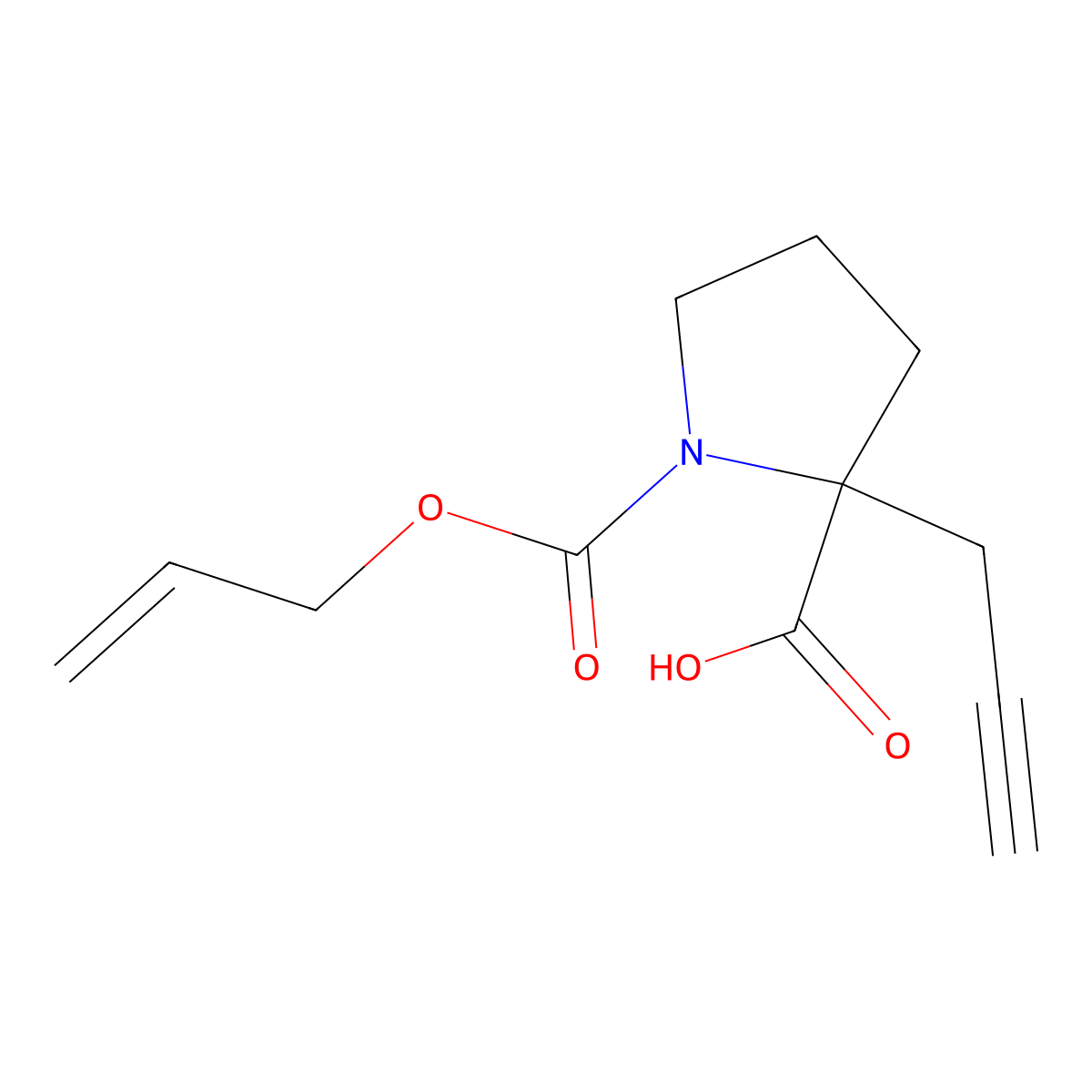 1-[(Prop-2-en-1-yloxy)carbonyl]-2-(prop-2-yn-1-yl)pyrrolidine-2-carboxylic acid molecular structure, CAS 2680891-44-3