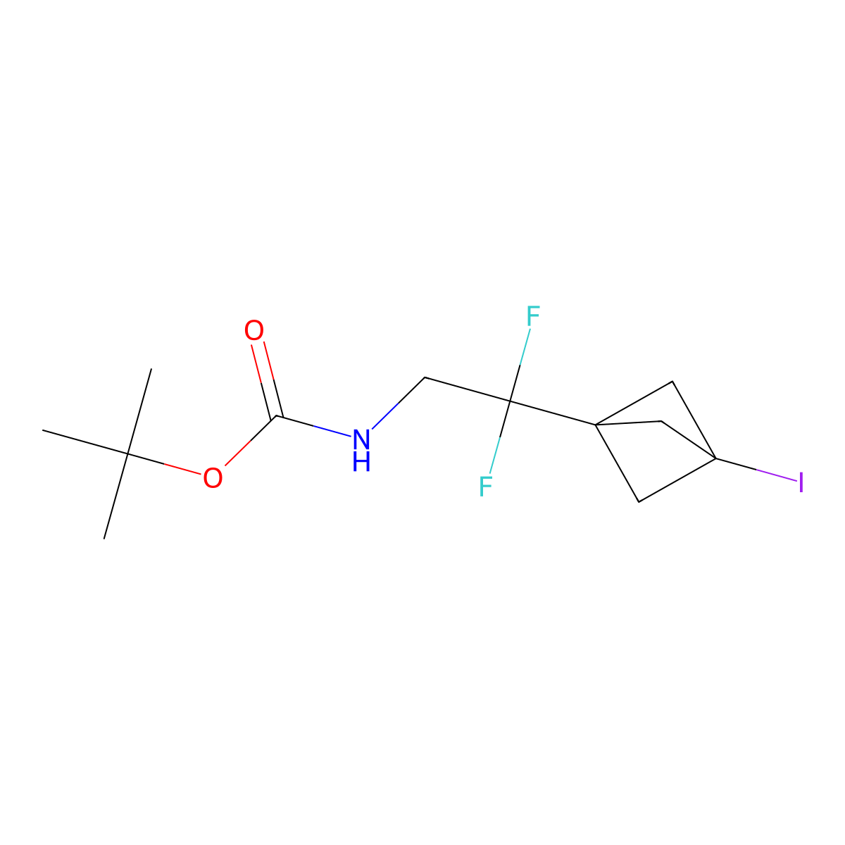 tert-butyl N-(2,2-difluoro-2-{3-iodobicyclo[1.1.1]pentan-1-yl}ethyl)carbamate molecular structure, CAS 2680891-61-4