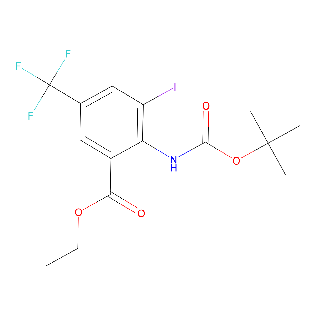 Ethyl 2-{[(tert-butoxy)carbonyl]amino}-3-iodo-5-(trifluoromethyl)benzoate molecular structure, CAS 2680891-69-2