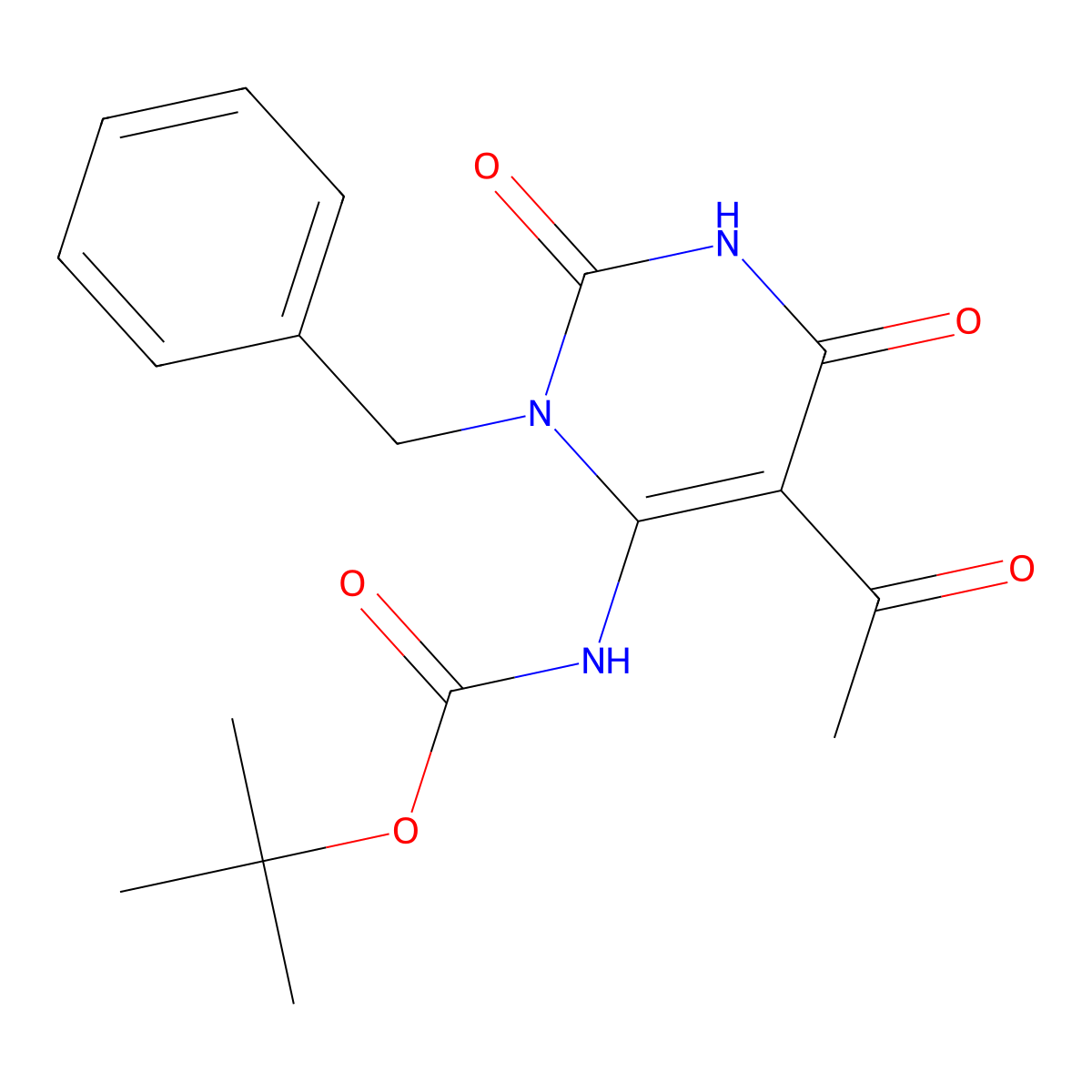 tert-butyl N-(5-acetyl-3-benzyl-2,6-dioxo-1,2,3,6-tetrahydropyrimidin-4-yl)carbamate molecular structure, CAS 2680891-71-6