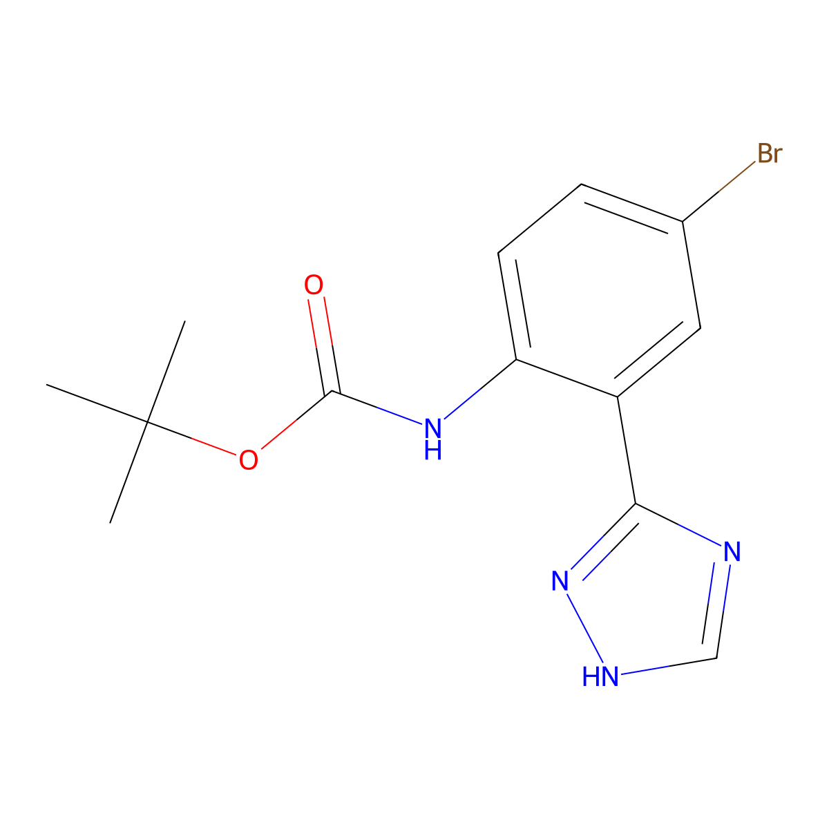 tert-butyl N-[4-bromo-2-(1H-1,2,4-triazol-3-yl)phenyl]carbamate molecular structure, CAS 2680891-73-8