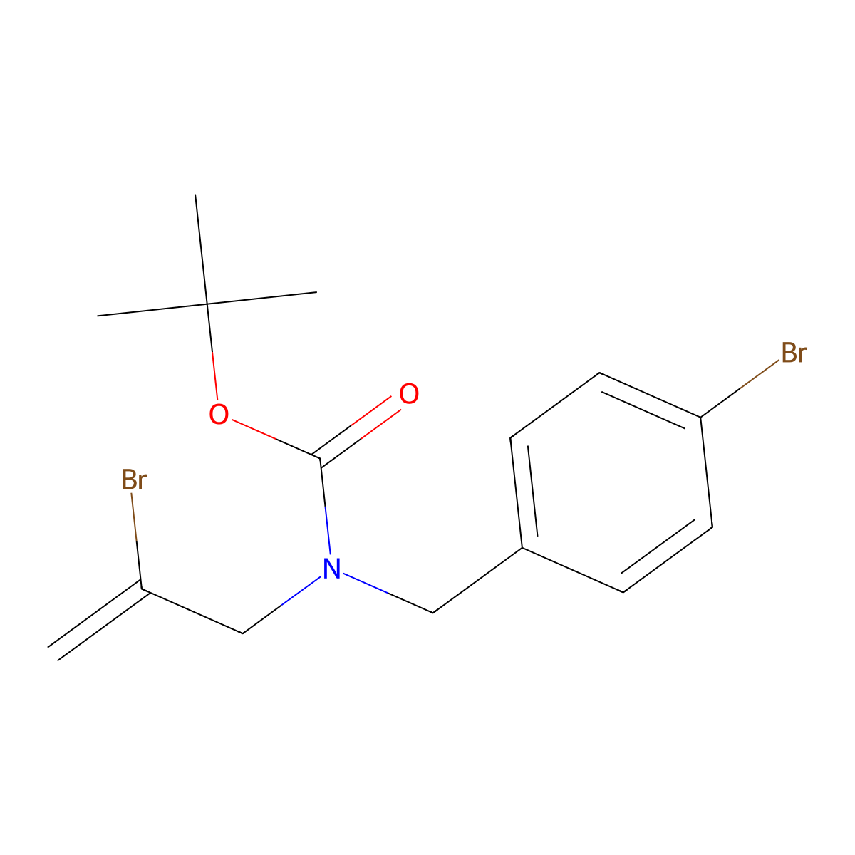 tert-butyl N-[(4-bromophenyl)methyl]-N-(2-bromoprop-2-en-1-yl)carbamate molecular structure, CAS 2680891-89-6