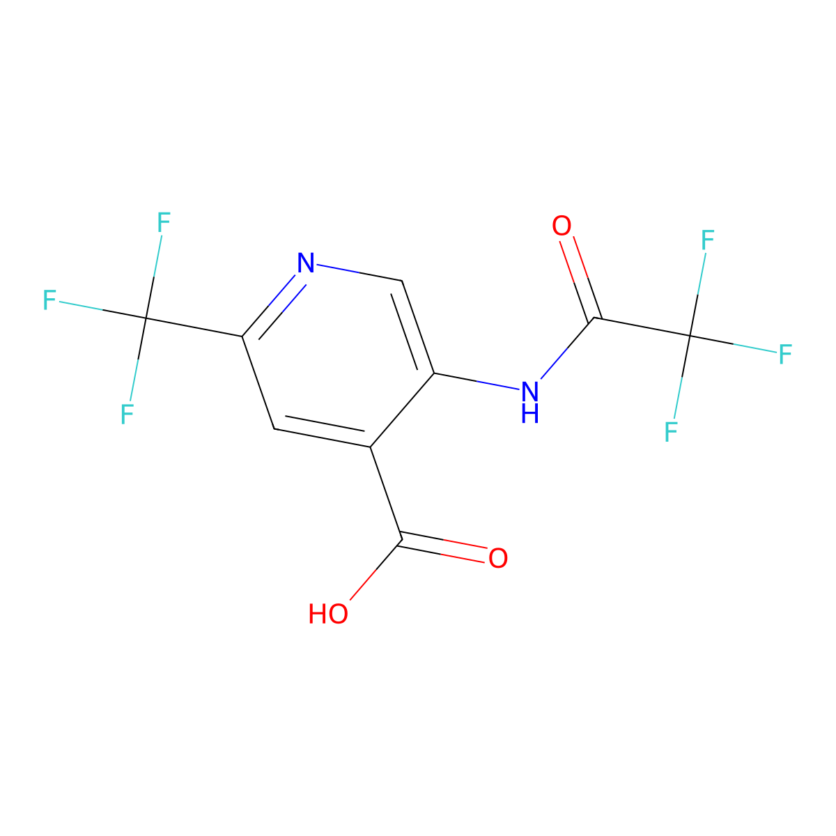5-(2,2,2-Trifluoroacetamido)-2-(trifluoromethyl)pyridine-4-carboxylic acid molecular structure, CAS 2680891-90-9