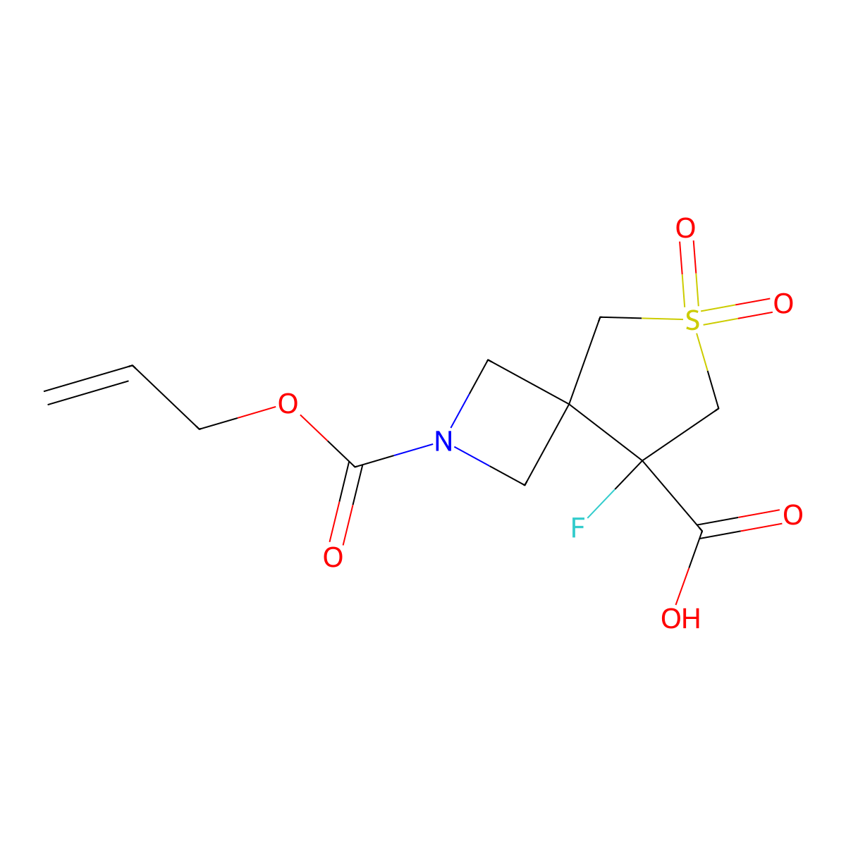 8-Fluoro-6,6-dioxo-2-[(prop-2-en-1-yloxy)carbonyl]-6lambda6-thia-2-azaspiro[3.4]octane-8-carboxylic acid molecular structure, CAS 2680892-00-4
