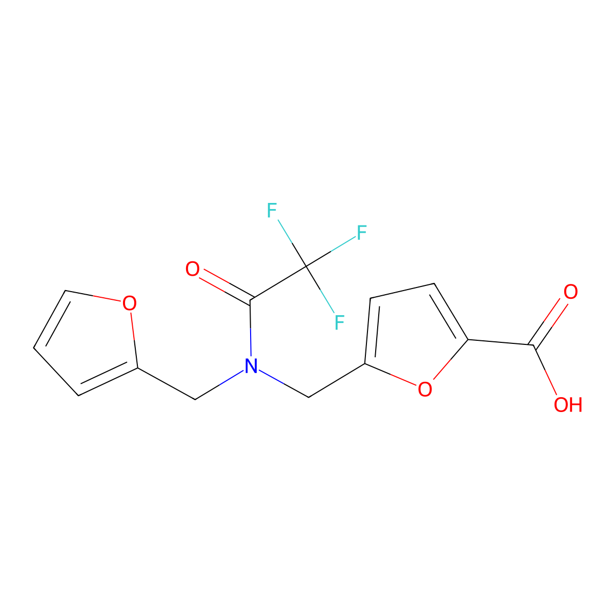 5-({2,2,2-trifluoro-N-[(furan-2-yl)methyl]acetamido}methyl)furan-2-carboxylic acid molecular structure, CAS 2680892-14-0