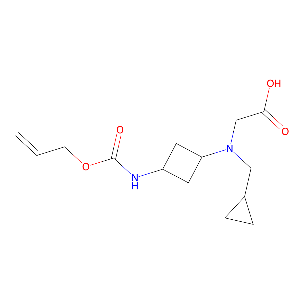 2-[(Cyclopropylmethyl)(3-{[(prop-2-en-1-yloxy)carbonyl]amino}cyclobutyl)amino]acetic acid molecular structure, CAS 2680892-26-4