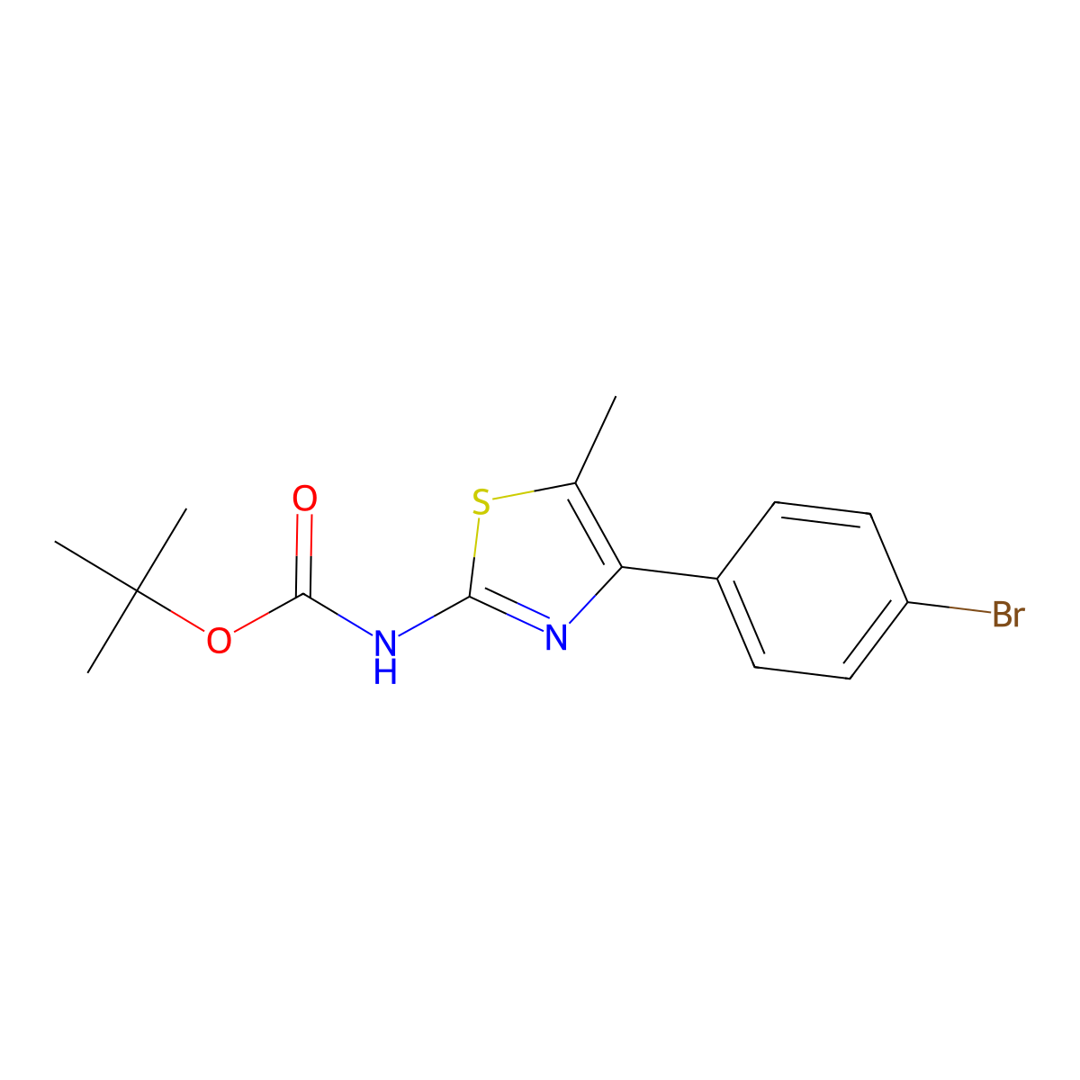 tert-butyl N-[4-(4-bromophenyl)-5-methyl-1,3-thiazol-2-yl]carbamate molecular structure, CAS 2680892-29-7