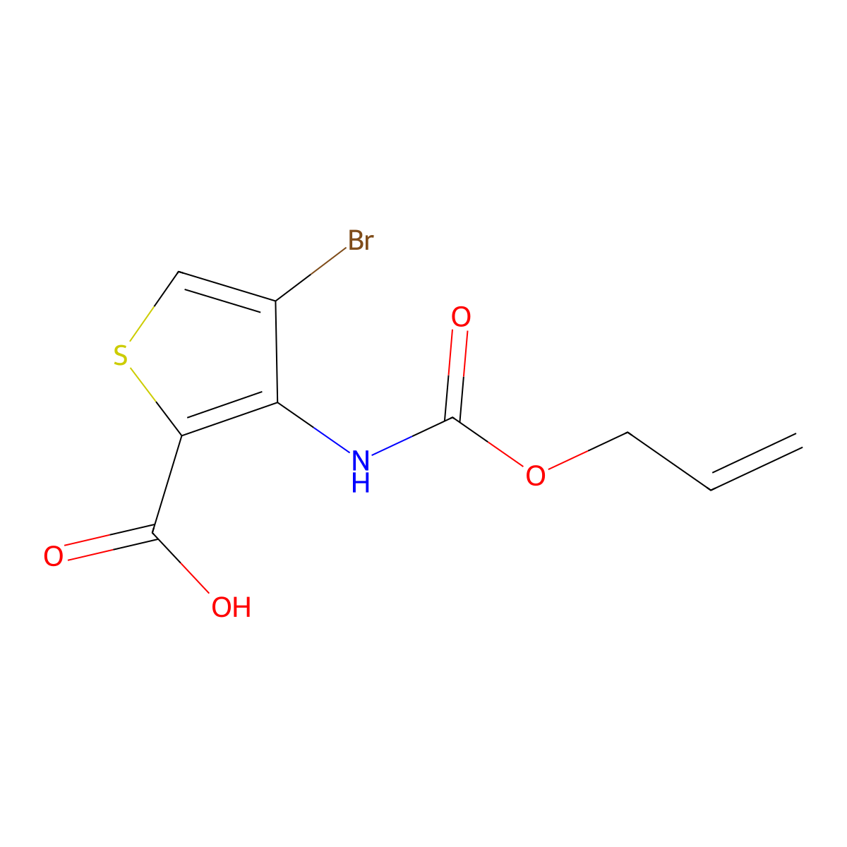 4-Bromo-3-{[(prop-2-en-1-yloxy)carbonyl]amino}thiophene-2-carboxylic acid molecular structure, CAS 2680892-49-1