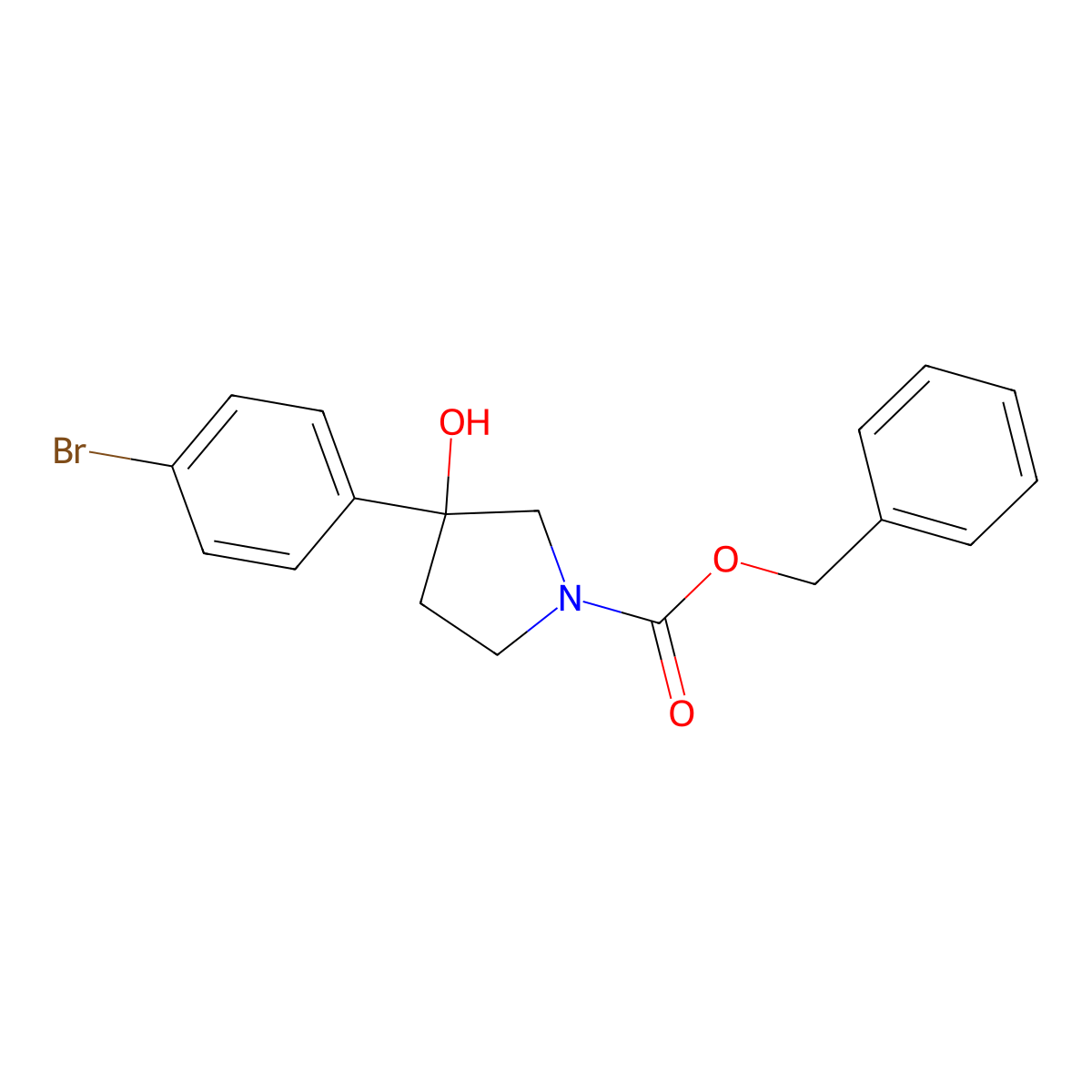 Benzyl 3-(4-bromophenyl)-3-hydroxypyrrolidine-1-carboxylate molecular structure, CAS 2680892-53-7