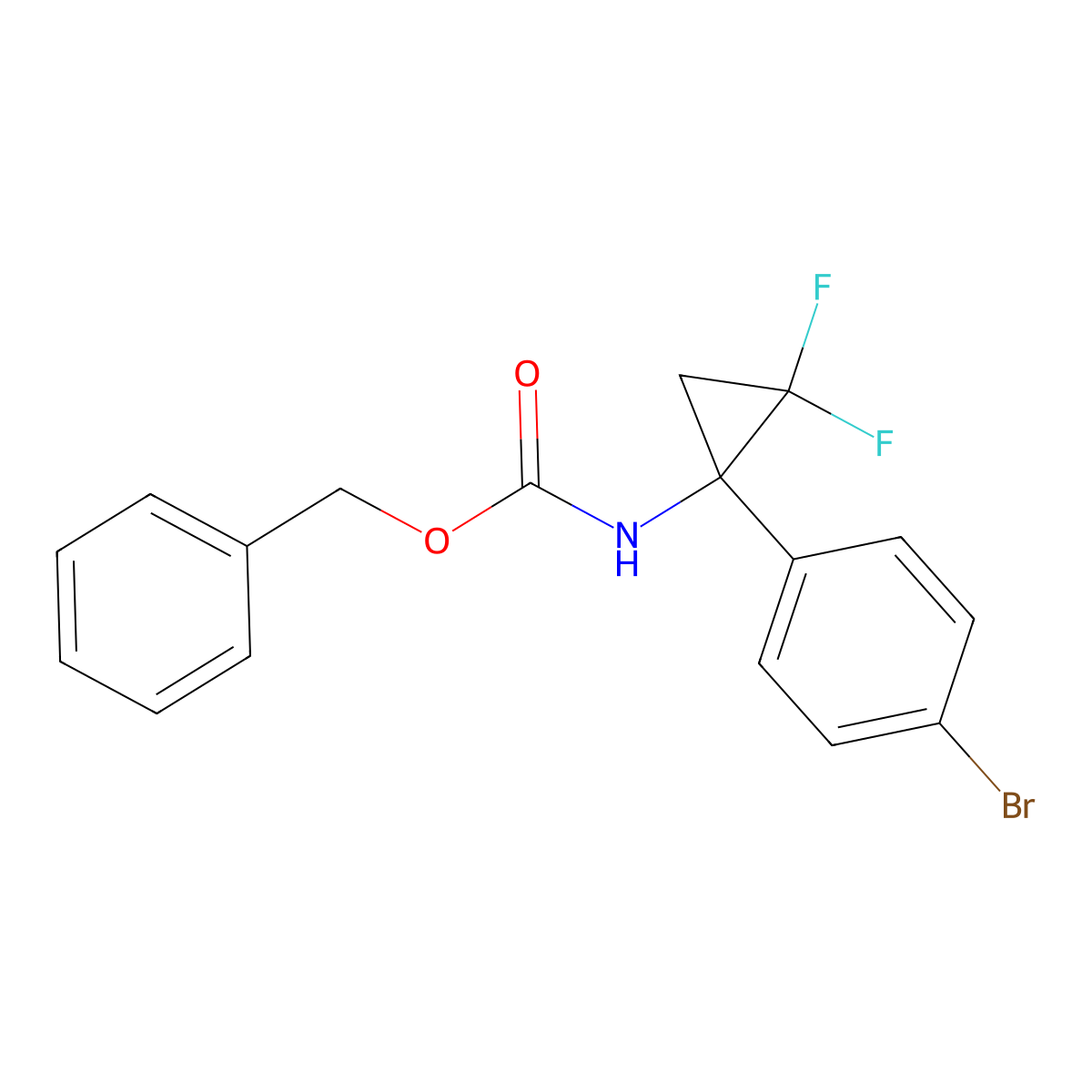 benzyl N-[1-(4-bromophenyl)-2,2-difluorocyclopropyl]carbamate molecular structure, CAS 2680892-77-5