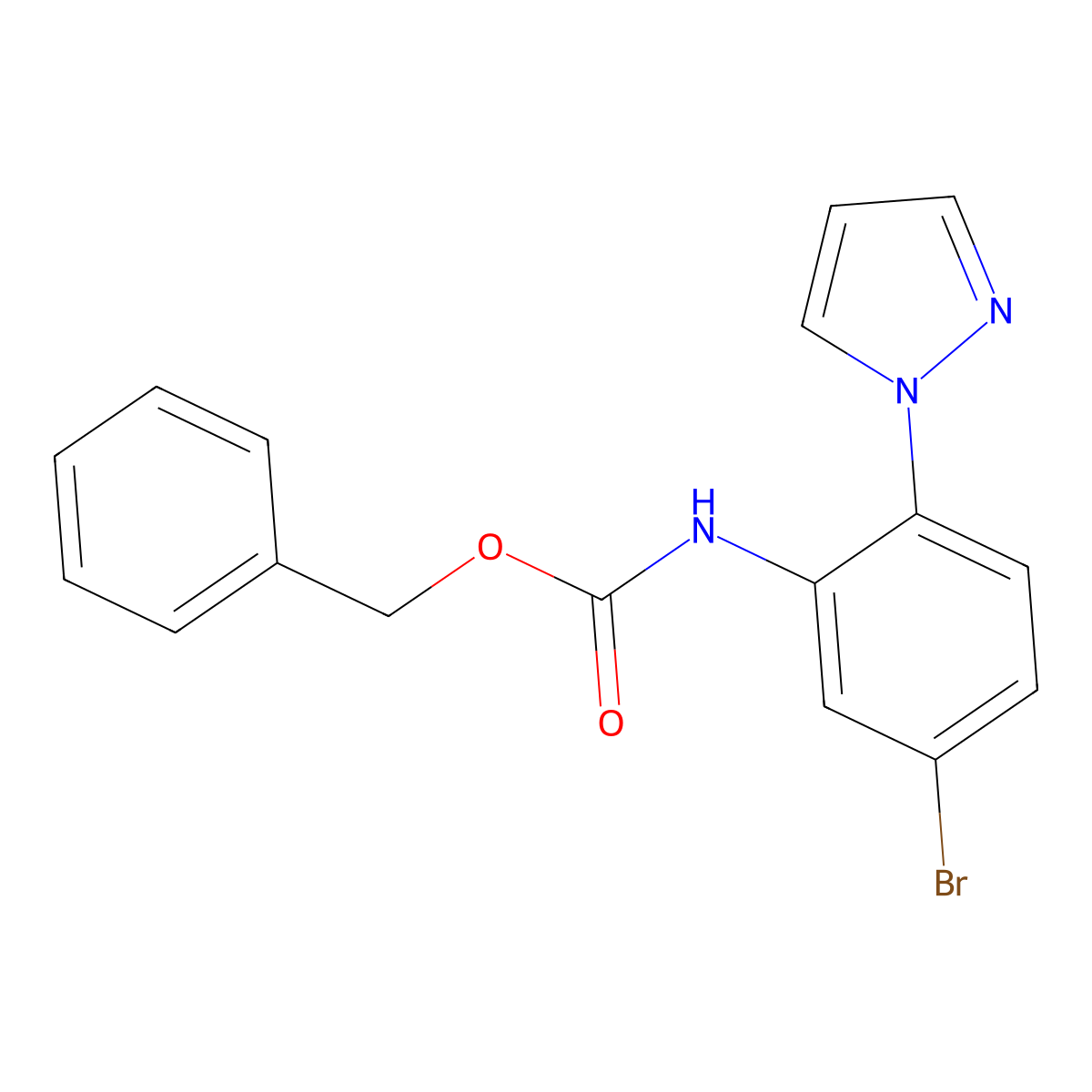 benzyl N-[5-bromo-2-(1H-pyrazol-1-yl)phenyl]carbamate molecular structure, CAS 2680892-79-7