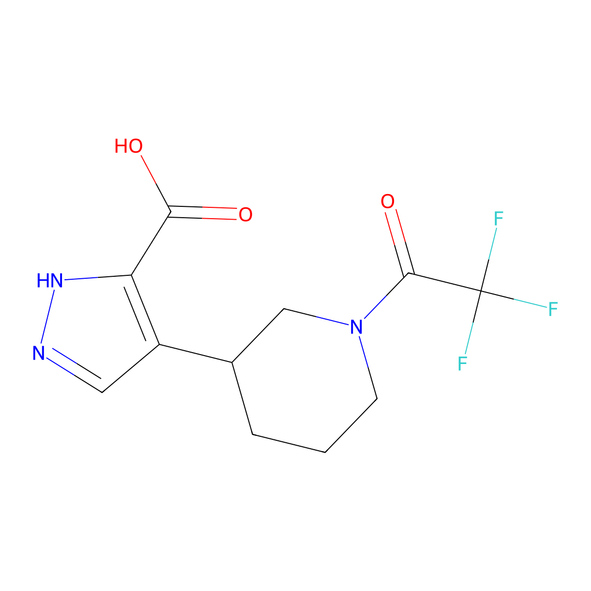4-[1-(2,2,2-trifluoroacetyl)piperidin-3-yl]-1H-pyrazole-5-carboxylic acid molecular structure, CAS 2680892-98-0