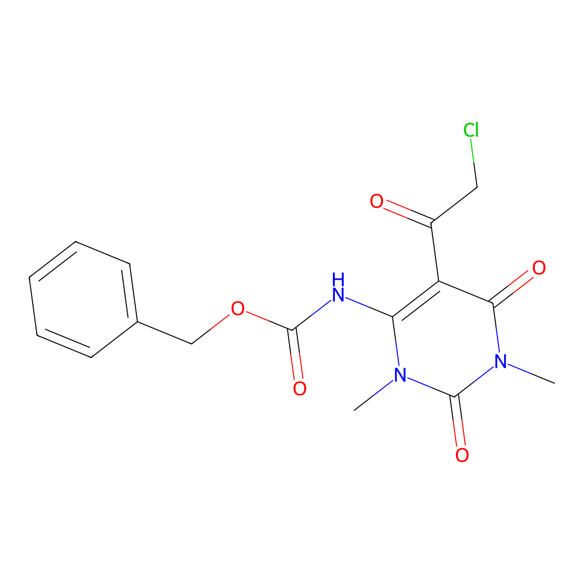benzyl N-[5-(2-chloroacetyl)-1,3-dimethyl-2,6-dioxo-1,2,3,6-tetrahydropyrimidin-4-yl]carbamate molecular structure, CAS 2680893-11-0