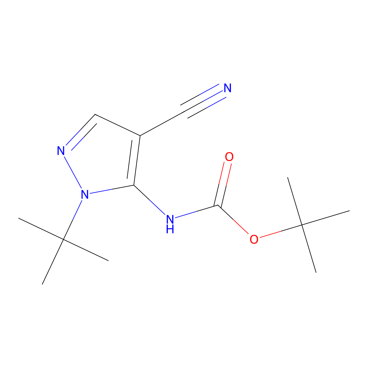 tert-butyl N-(1-tert-butyl-4-cyano-1H-pyrazol-5-yl)carbamate molecular structure, CAS 2680893-16-5