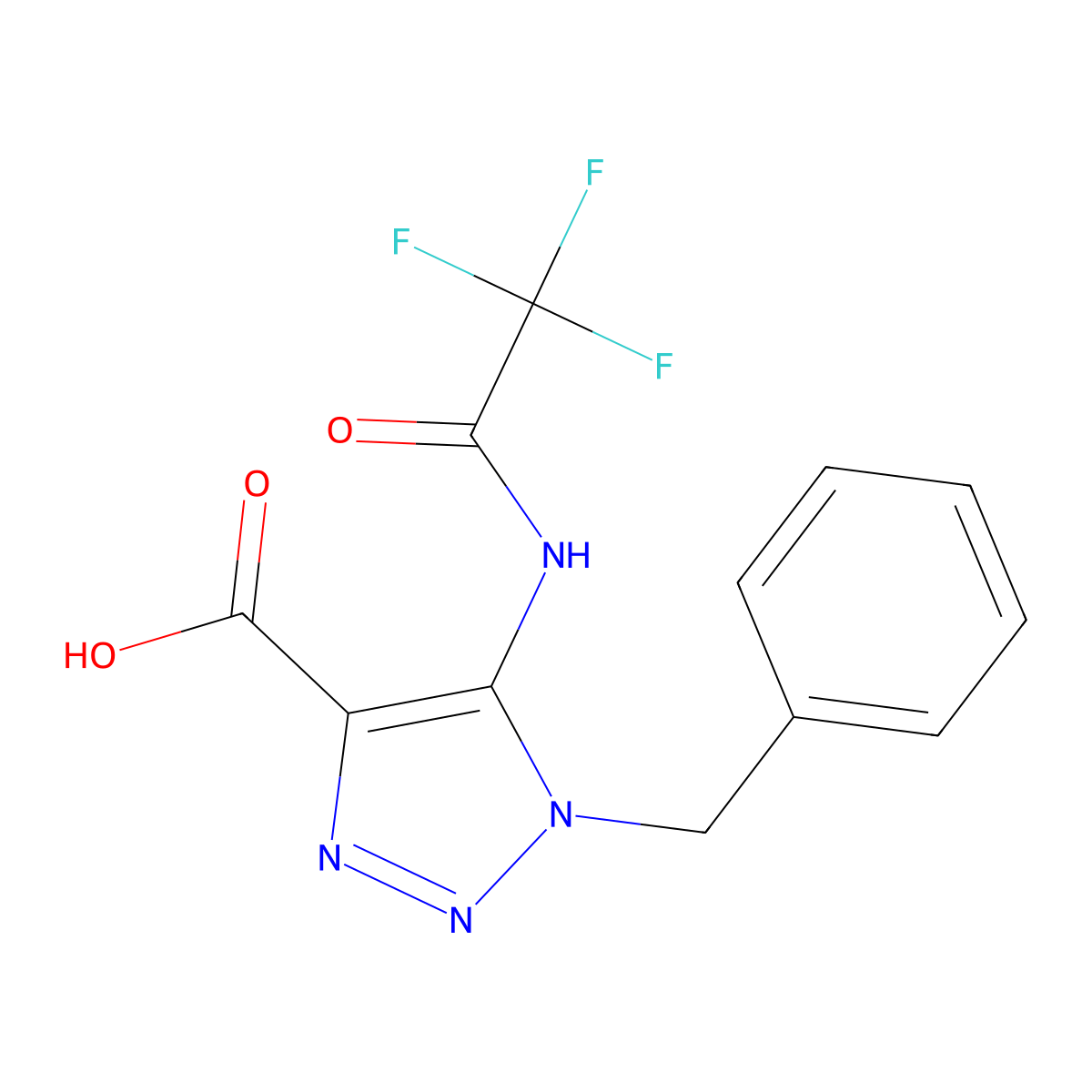 1-benzyl-5-(2,2,2-trifluoroacetamido)-1H-1,2,3-triazole-4-carboxylic acid molecular structure, CAS 2680893-25-6