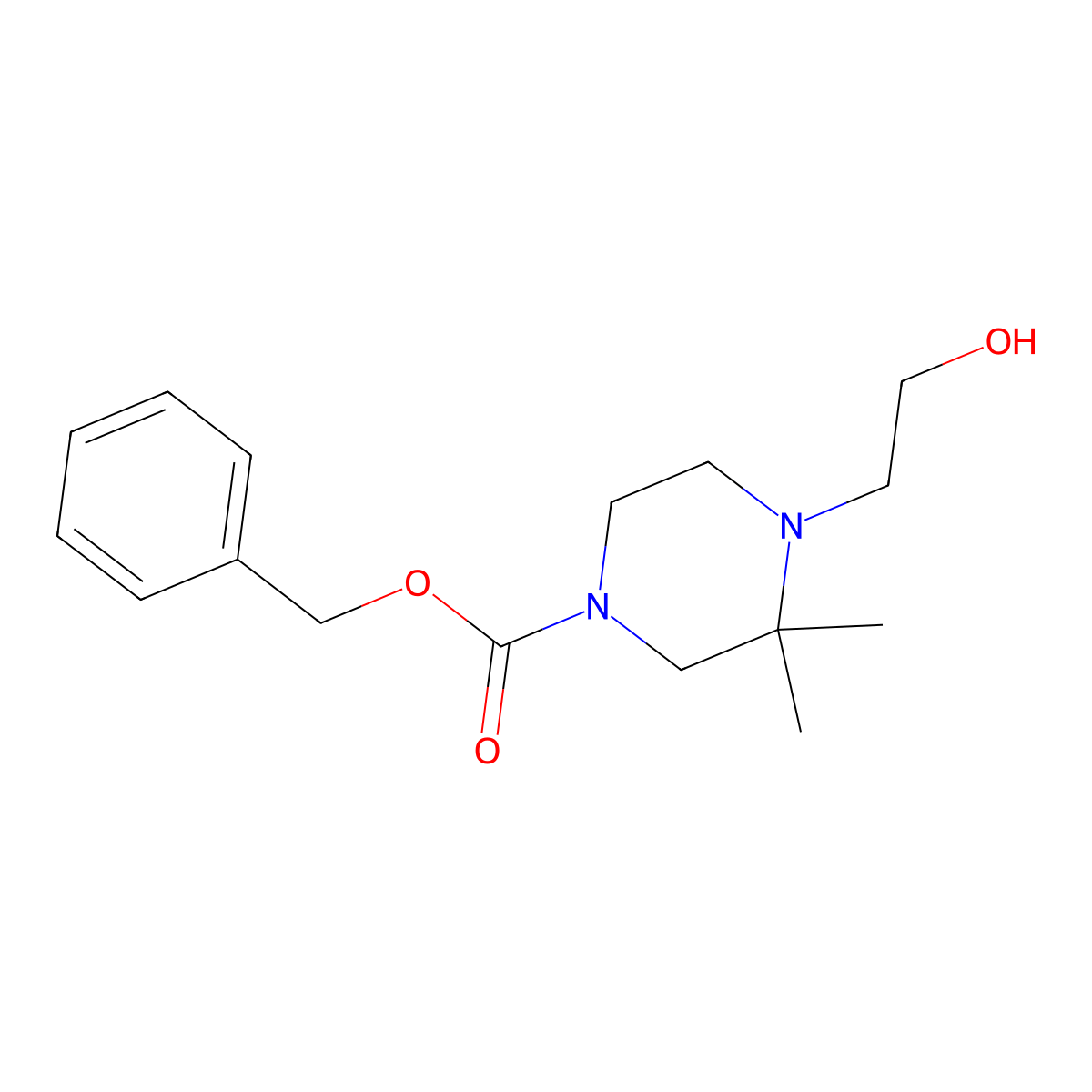 Benzyl 4-(2-hydroxyethyl)-3,3-dimethylpiperazine-1-carboxylate molecular structure, CAS 2680893-27-8