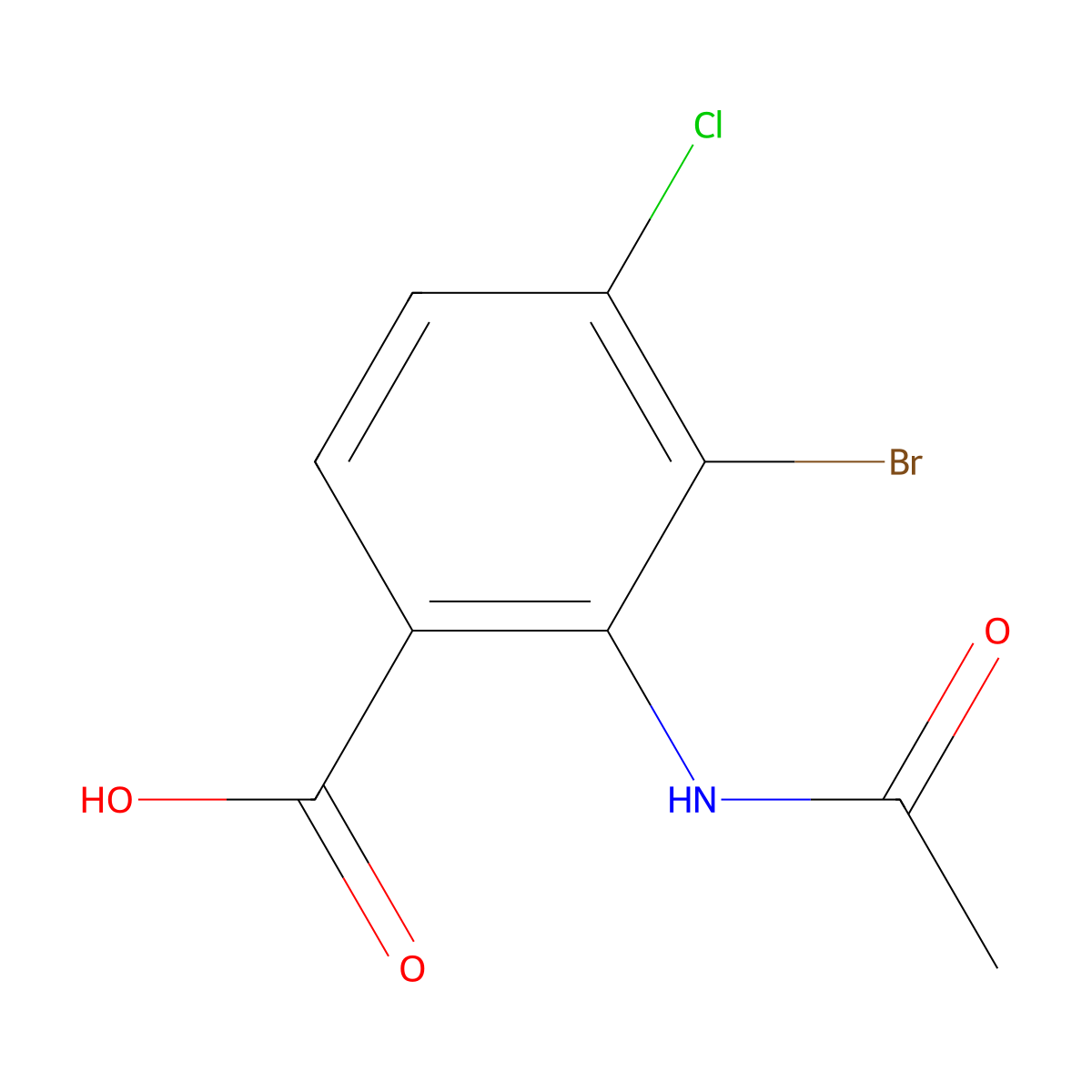 3-Bromo-4-chloro-2-acetamidobenzoic acid molecular structure, CAS 2680893-31-4