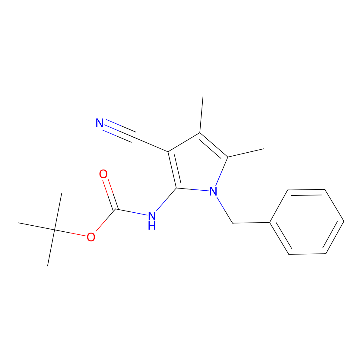 tert-butyl N-(1-benzyl-3-cyano-4,5-dimethyl-1H-pyrrol-2-yl)carbamate molecular structure, CAS 2680893-32-5