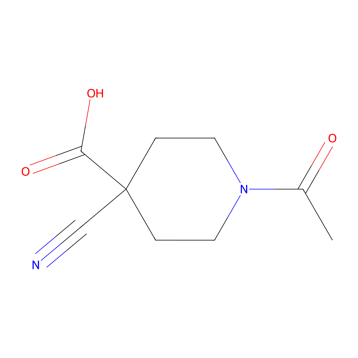 1-Acetyl-4-cyanopiperidine-4-carboxylic acid molecular structure, CAS 2680893-39-2
