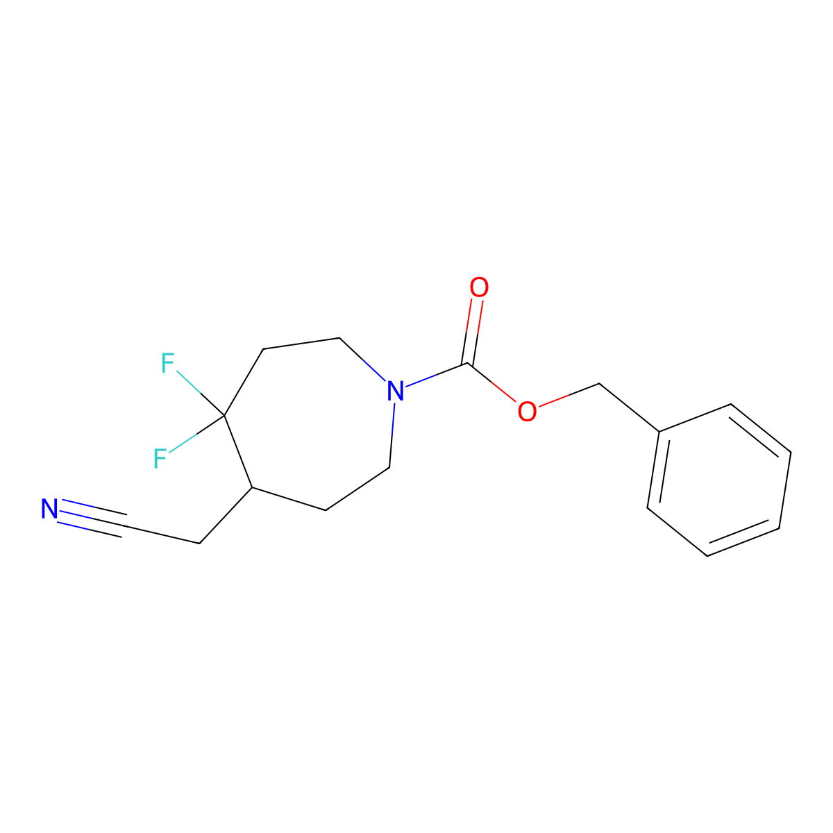 Benzyl 5-(cyanomethyl)-4,4-difluoroazepane-1-carboxylate molecular structure, CAS 2680893-47-2