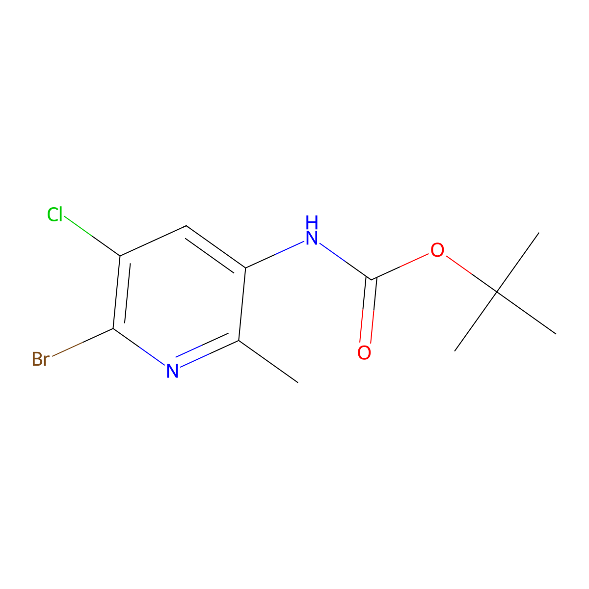 tert-butyl N-(6-bromo-5-chloro-2-methylpyridin-3-yl)carbamate molecular structure, CAS 2680893-64-3