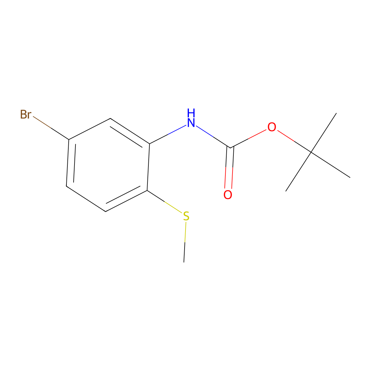 tert-butyl N-[5-bromo-2-(methylsulfanyl)phenyl]carbamate molecular structure, CAS 2680893-76-7