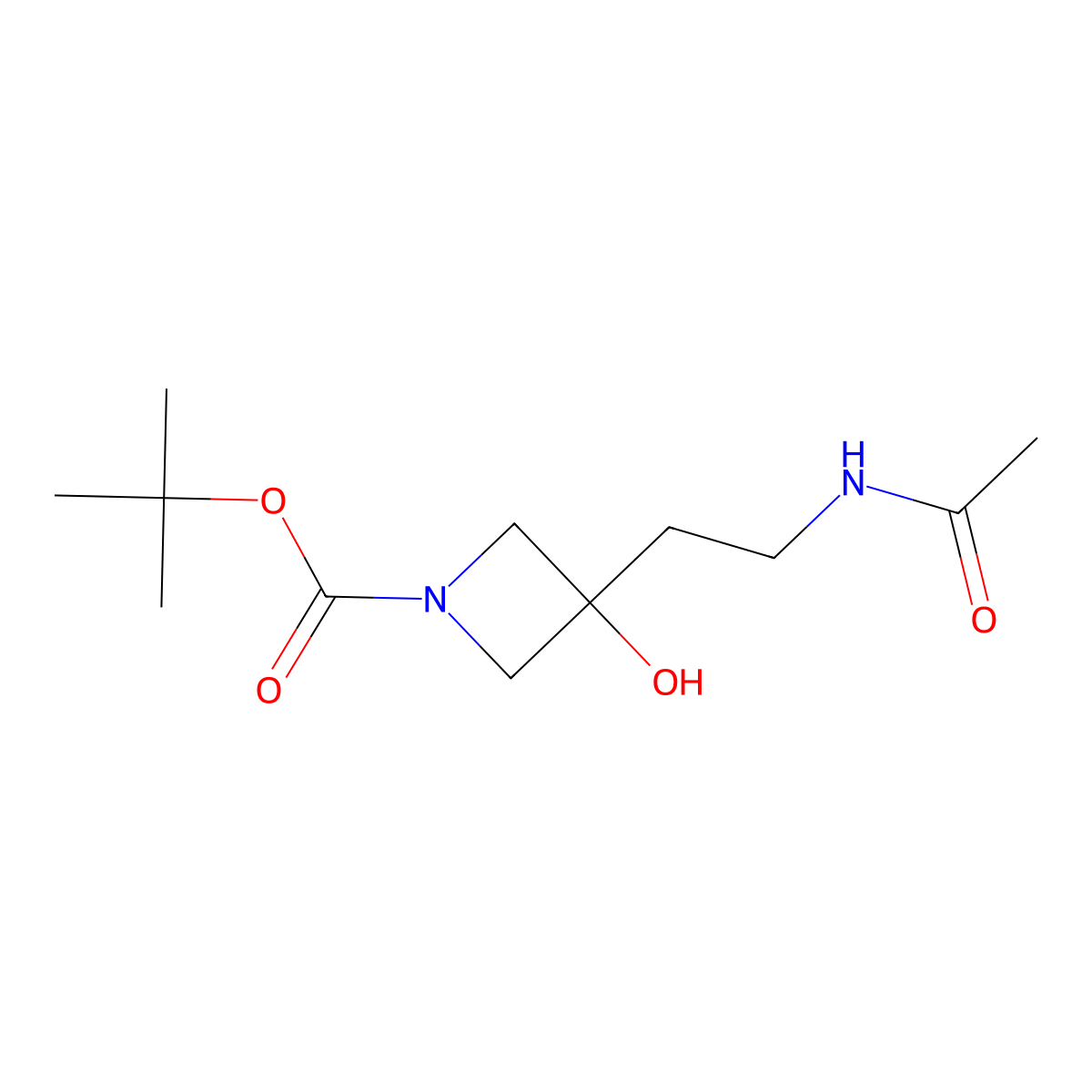 Tert-butyl 3-(2-acetamidoethyl)-3-hydroxyazetidine-1-carboxylate molecular structure, CAS 2680893-88-1