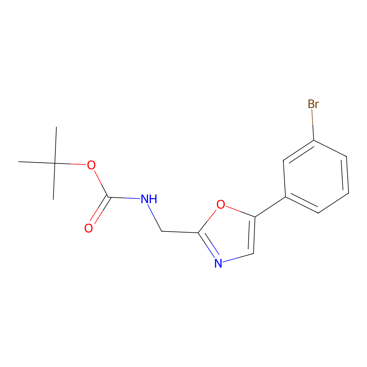 tert-butyl N-{[5-(3-bromophenyl)-1,3-oxazol-2-yl]methyl}carbamate molecular structure, CAS 2680893-98-3
