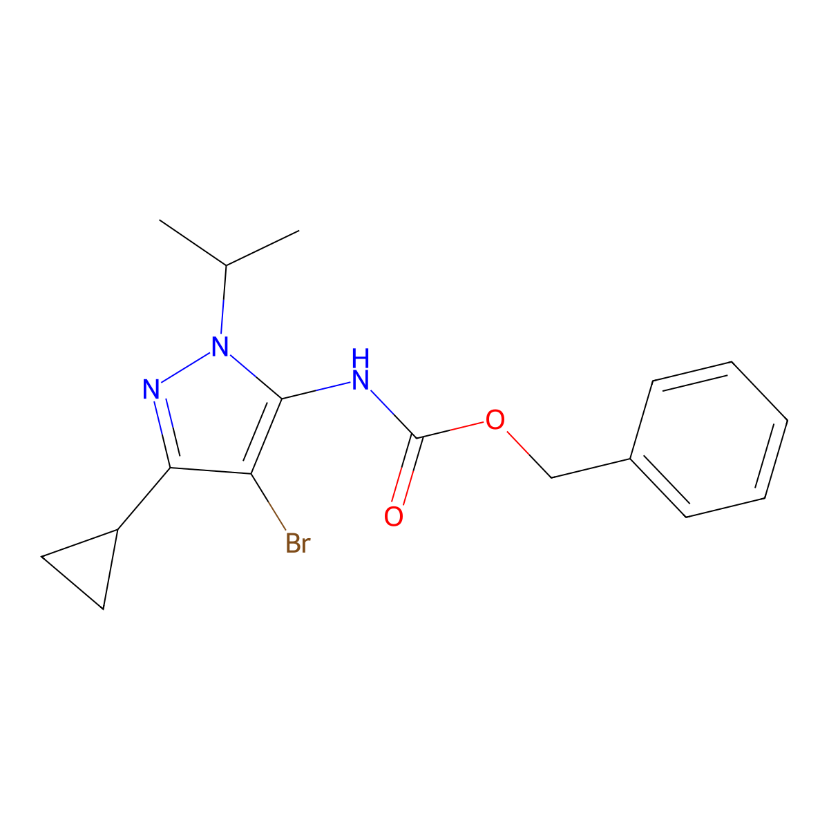 benzyl N-[4-bromo-3-cyclopropyl-1-(propan-2-yl)-1H-pyrazol-5-yl]carbamate molecular structure, CAS 2680894-05-5