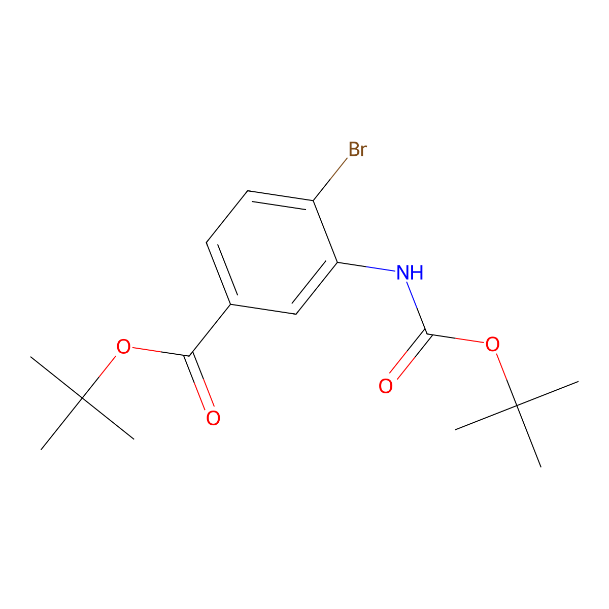 Tert-butyl 4-bromo-3-{[(tert-butoxy)carbonyl]amino}benzoate molecular structure, CAS 2680894-06-6