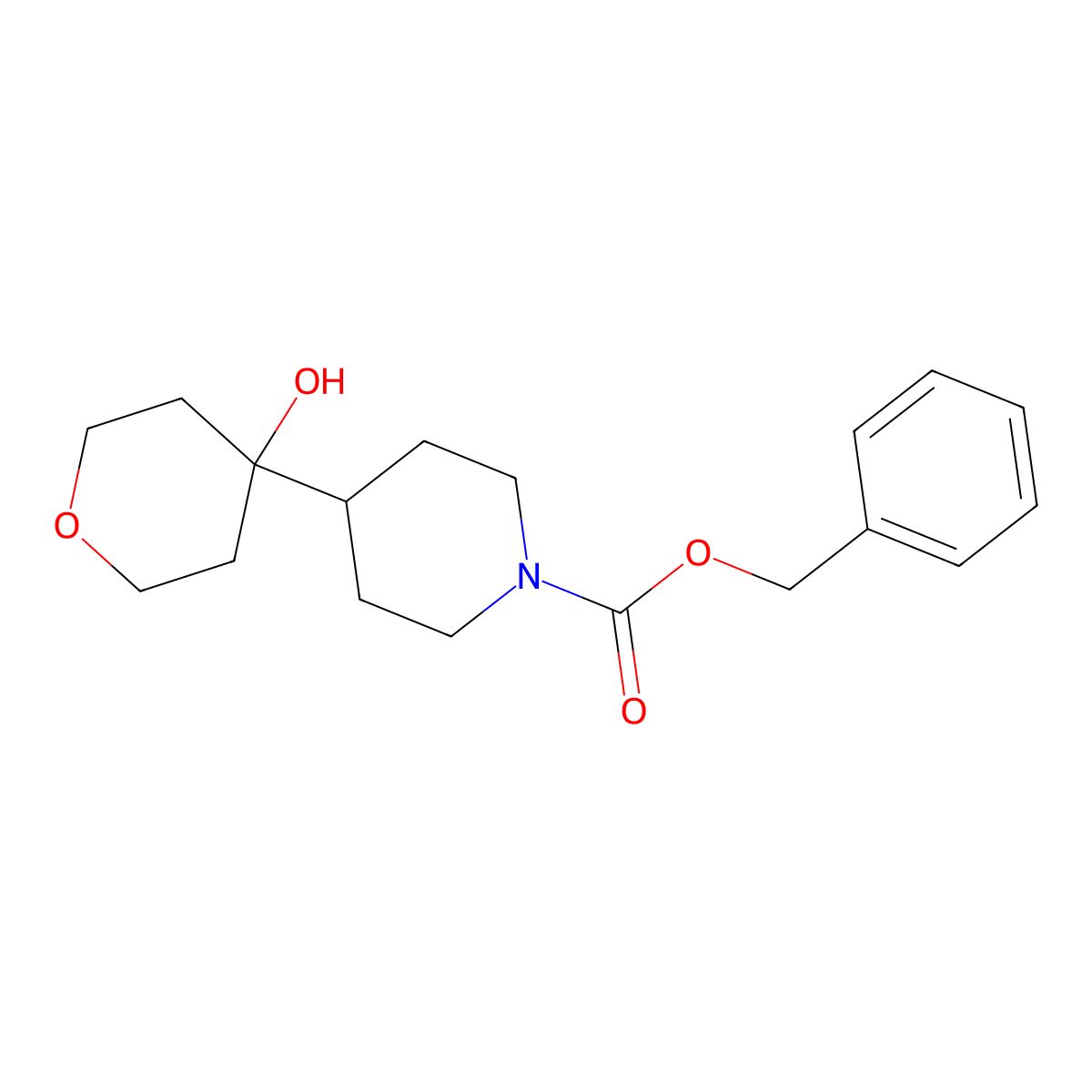 Benzyl 4-(4-hydroxyoxan-4-yl)piperidine-1-carboxylate molecular structure, CAS 2680894-14-6