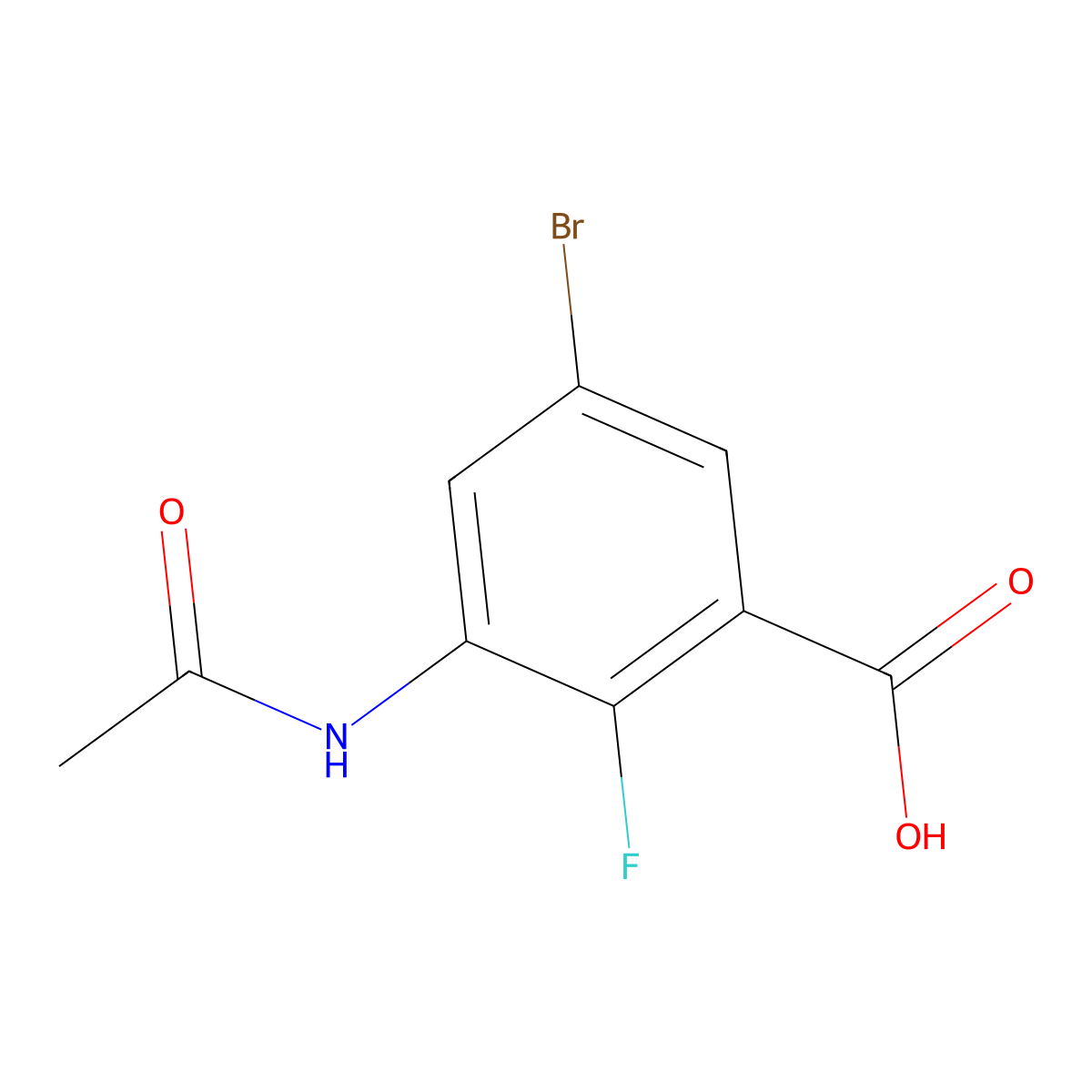 5-Bromo-3-acetamido-2-fluorobenzoic acid molecular structure, CAS 2680894-15-7