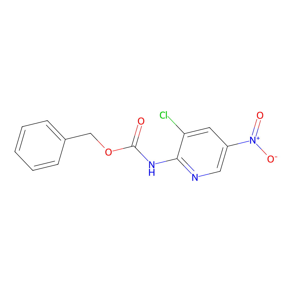 benzyl N-(3-chloro-5-nitropyridin-2-yl)carbamate molecular structure, CAS 2680894-18-0