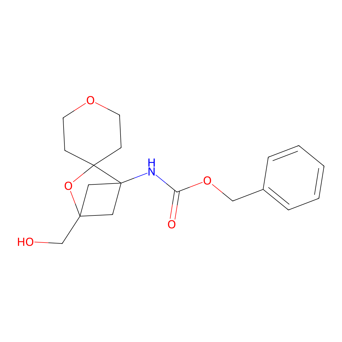 benzyl N-[4-(hydroxymethyl)-3-oxaspiro[bicyclo[2.1.1]hexane-2,4'-oxan]-1-yl]carbamate molecular structure, CAS 2680894-45-3