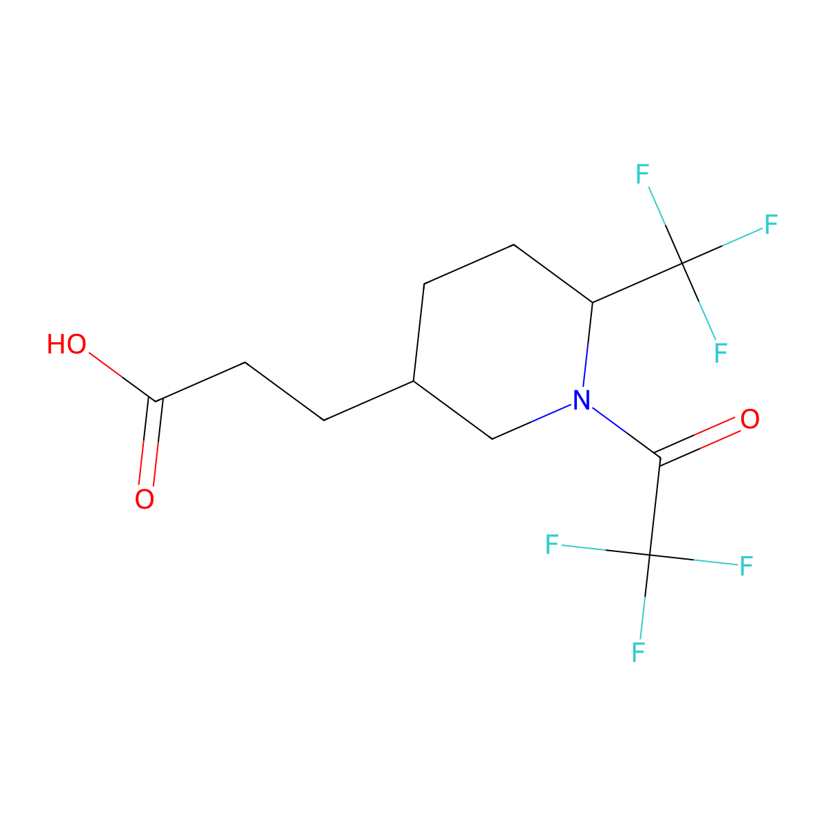 3-[1-(2,2,2-Trifluoroacetyl)-6-(trifluoromethyl)piperidin-3-yl]propanoic acid molecular structure, CAS 2680894-46-4
