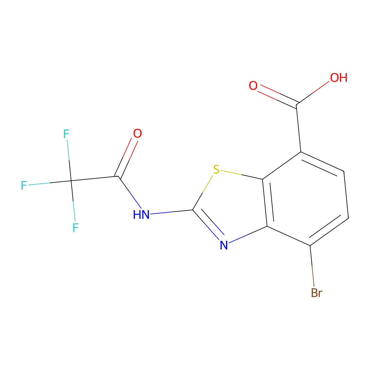 4-Bromo-2-(2,2,2-trifluoroacetamido)-1,3-benzothiazole-7-carboxylic acid molecular structure, CAS 2680894-48-6