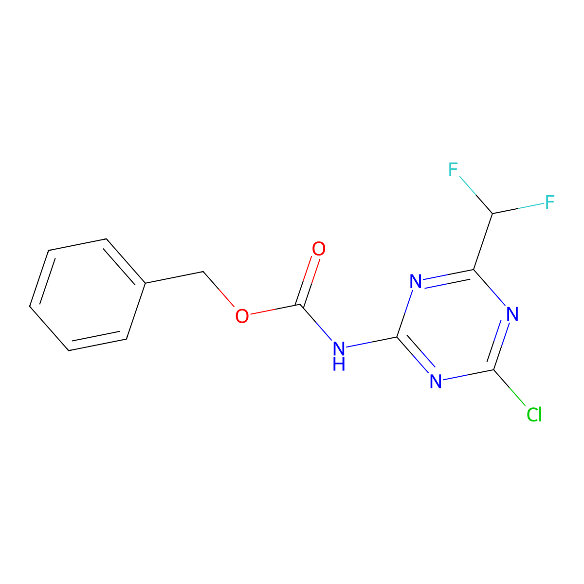 benzyl N-[4-chloro-6-(difluoromethyl)-1,3,5-triazin-2-yl]carbamate molecular structure, CAS 2680894-49-7
