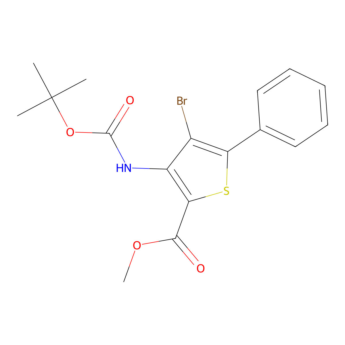 Methyl 4-bromo-3-{[(tert-butoxy)carbonyl]amino}-5-phenylthiophene-2-carboxylate molecular structure, CAS 2680894-57-7