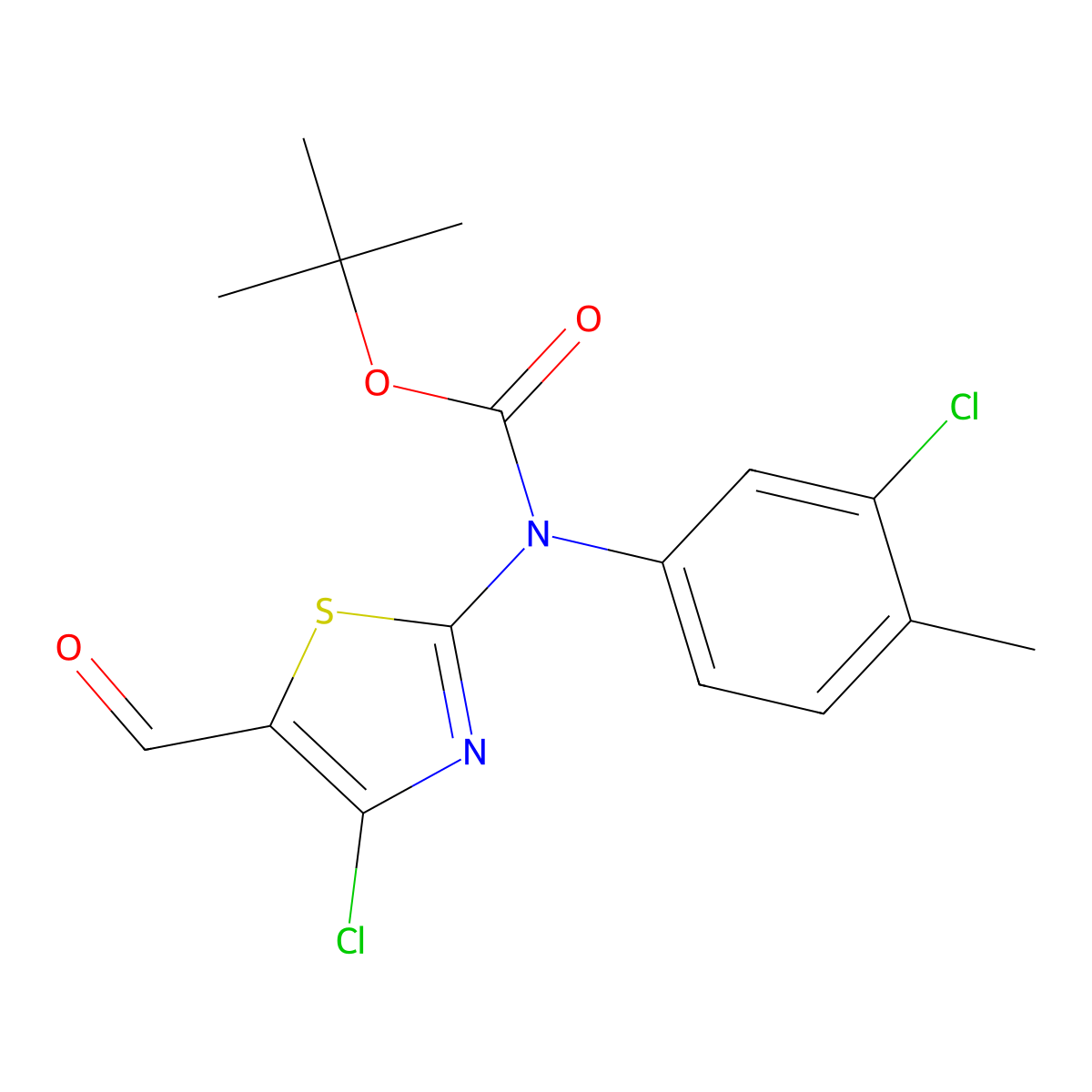 tert-butyl N-(3-chloro-4-methylphenyl)-N-(4-chloro-5-formyl-1,3-thiazol-2-yl)carbamate molecular structure, CAS 2680894-67-9
