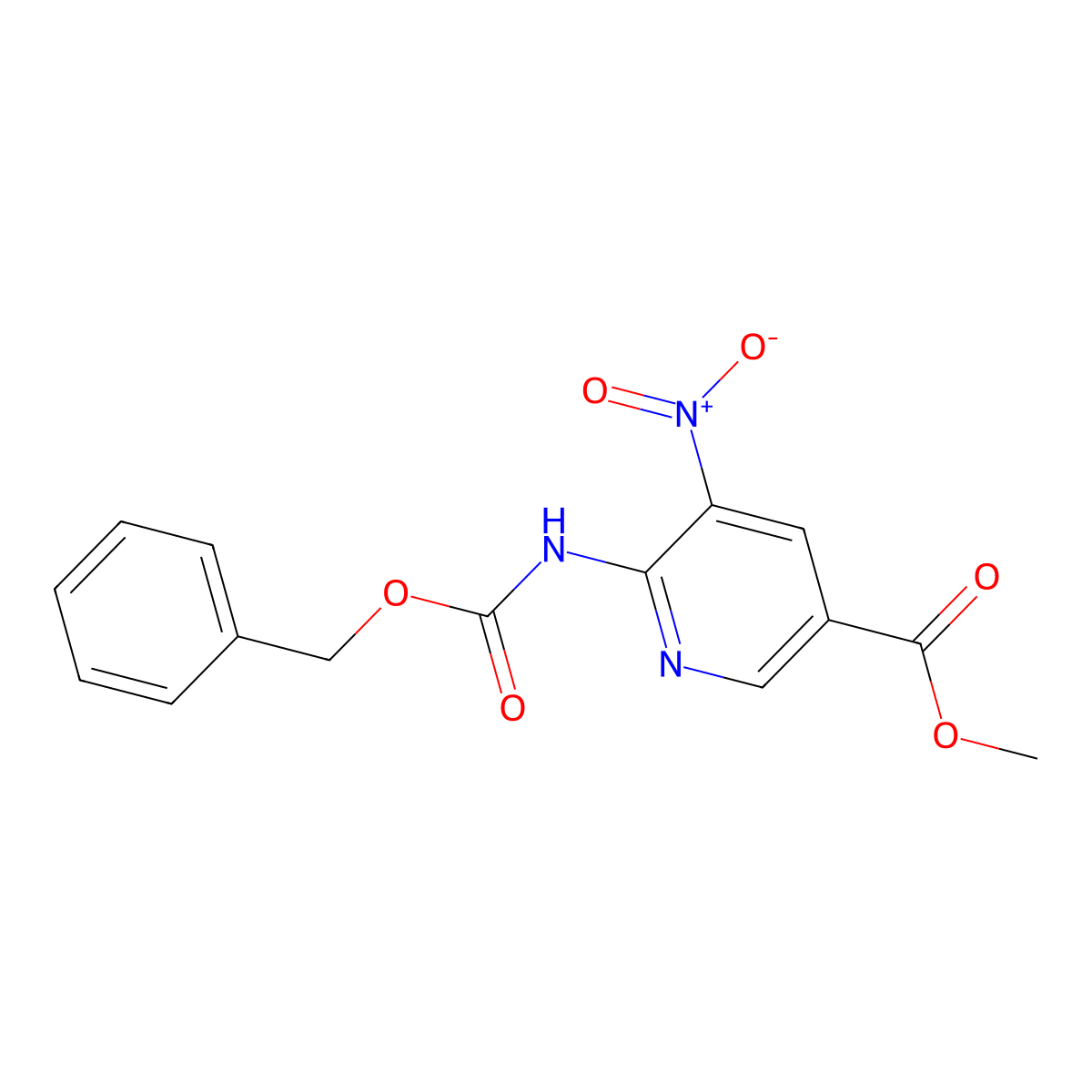 Methyl 6-{[(benzyloxy)carbonyl]amino}-5-nitropyridine-3-carboxylate molecular structure, CAS 2680894-72-6