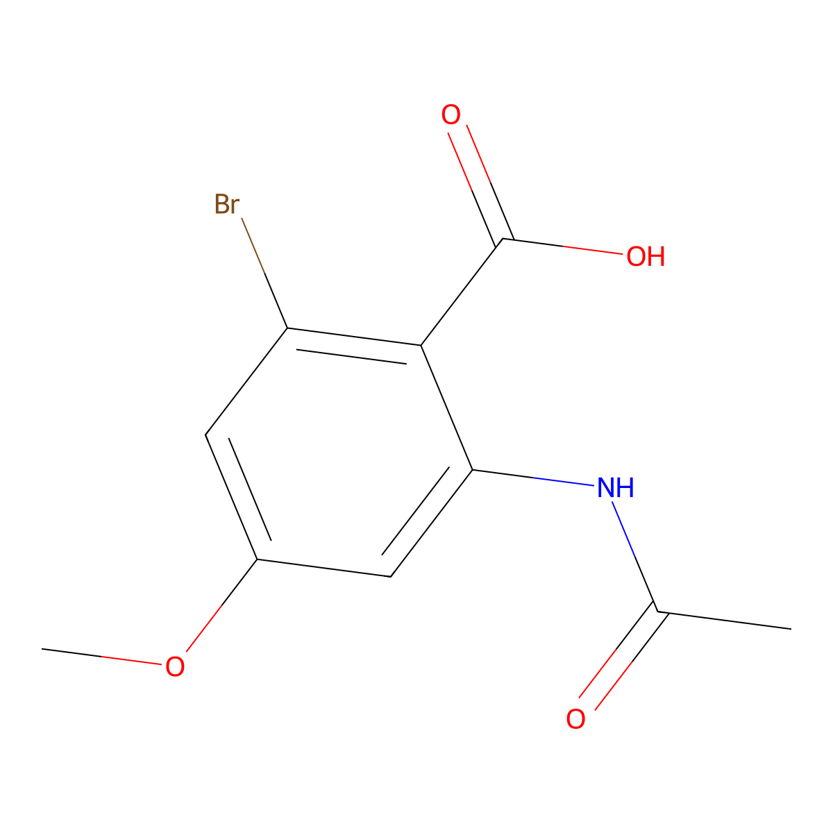 2-Bromo-6-acetamido-4-methoxybenzoic acid molecular structure, CAS 2680894-76-0