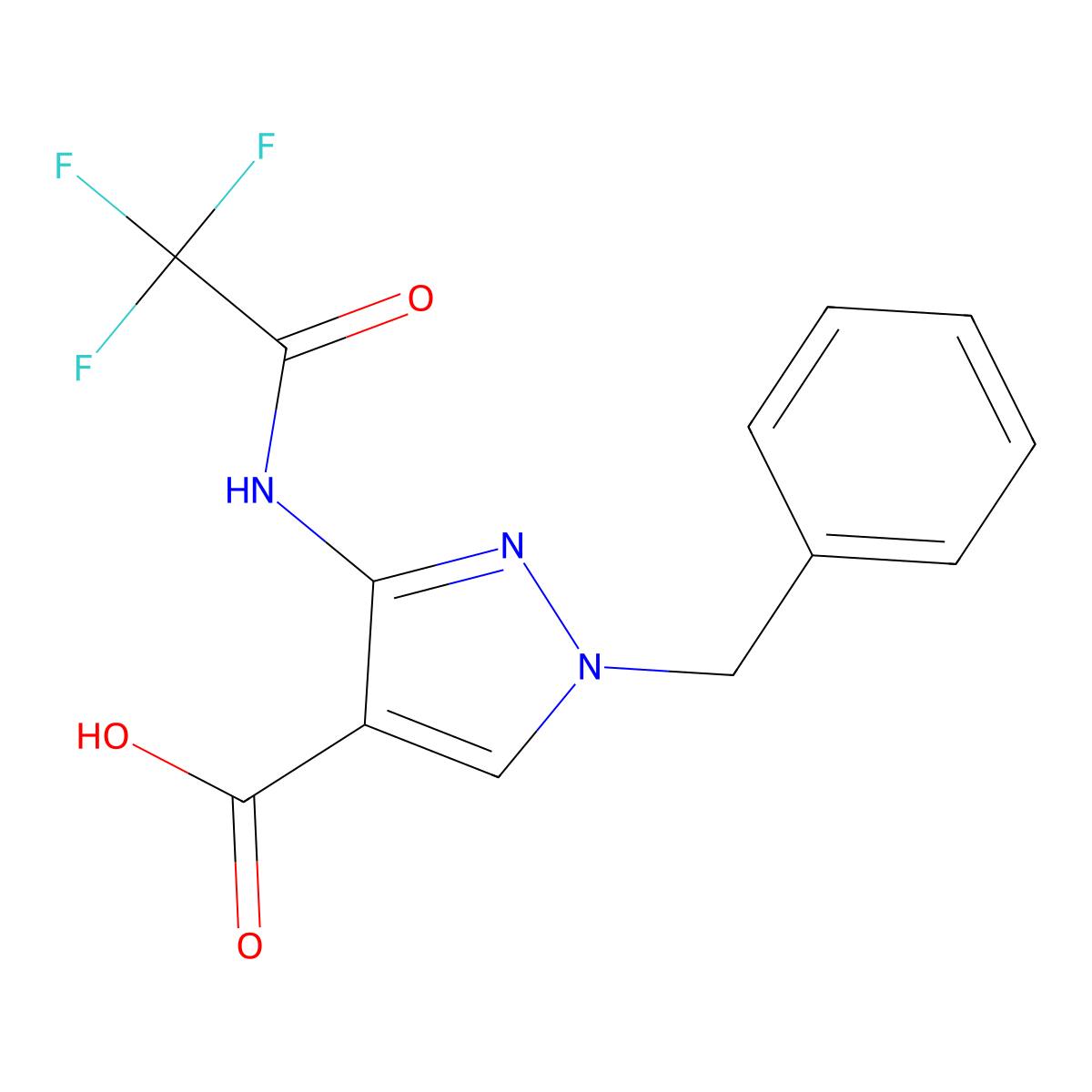 1-benzyl-3-(2,2,2-trifluoroacetamido)-1H-pyrazole-4-carboxylic acid molecular structure, CAS 2680894-88-4